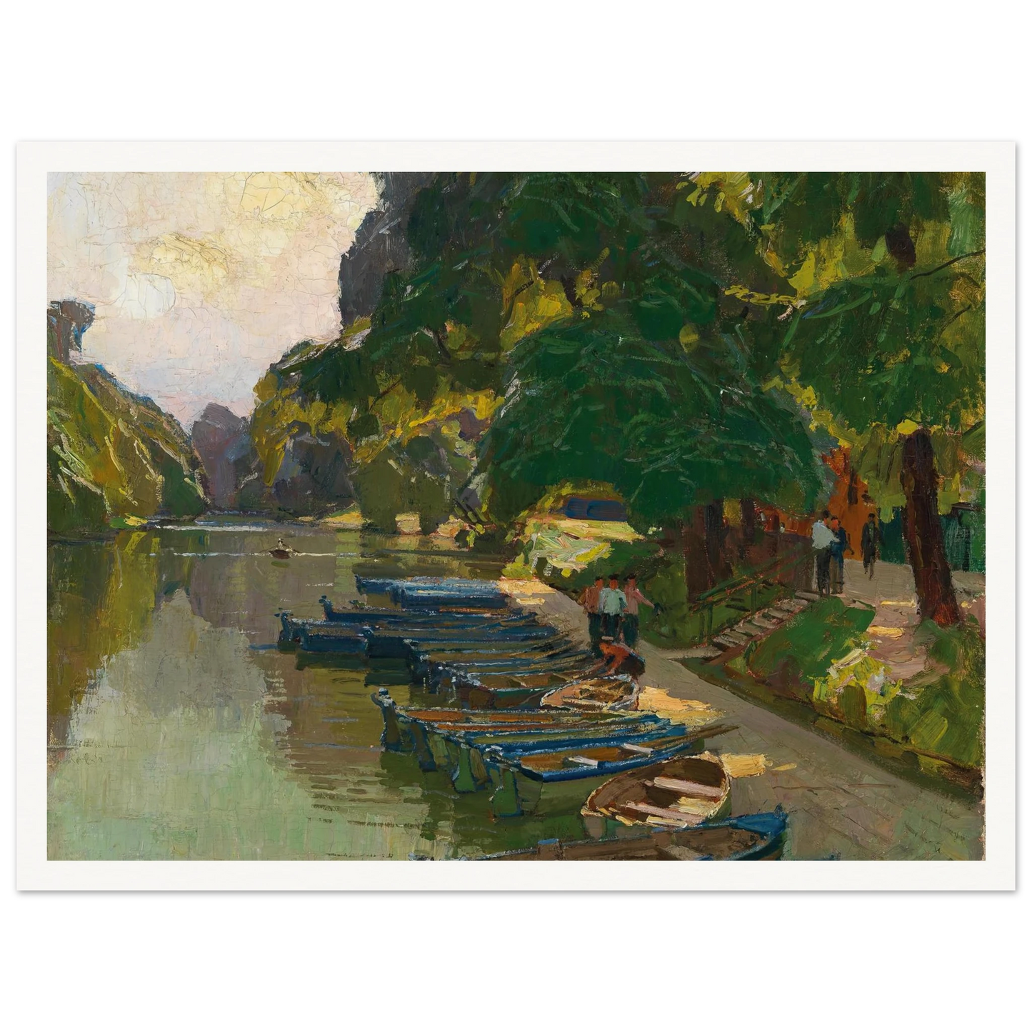 Landing stage at Heustadlwasser (Prater, Vienna) Art Print | Carl Moll - Framed Poster - 30x40 cm / 12x16″ - Black frame