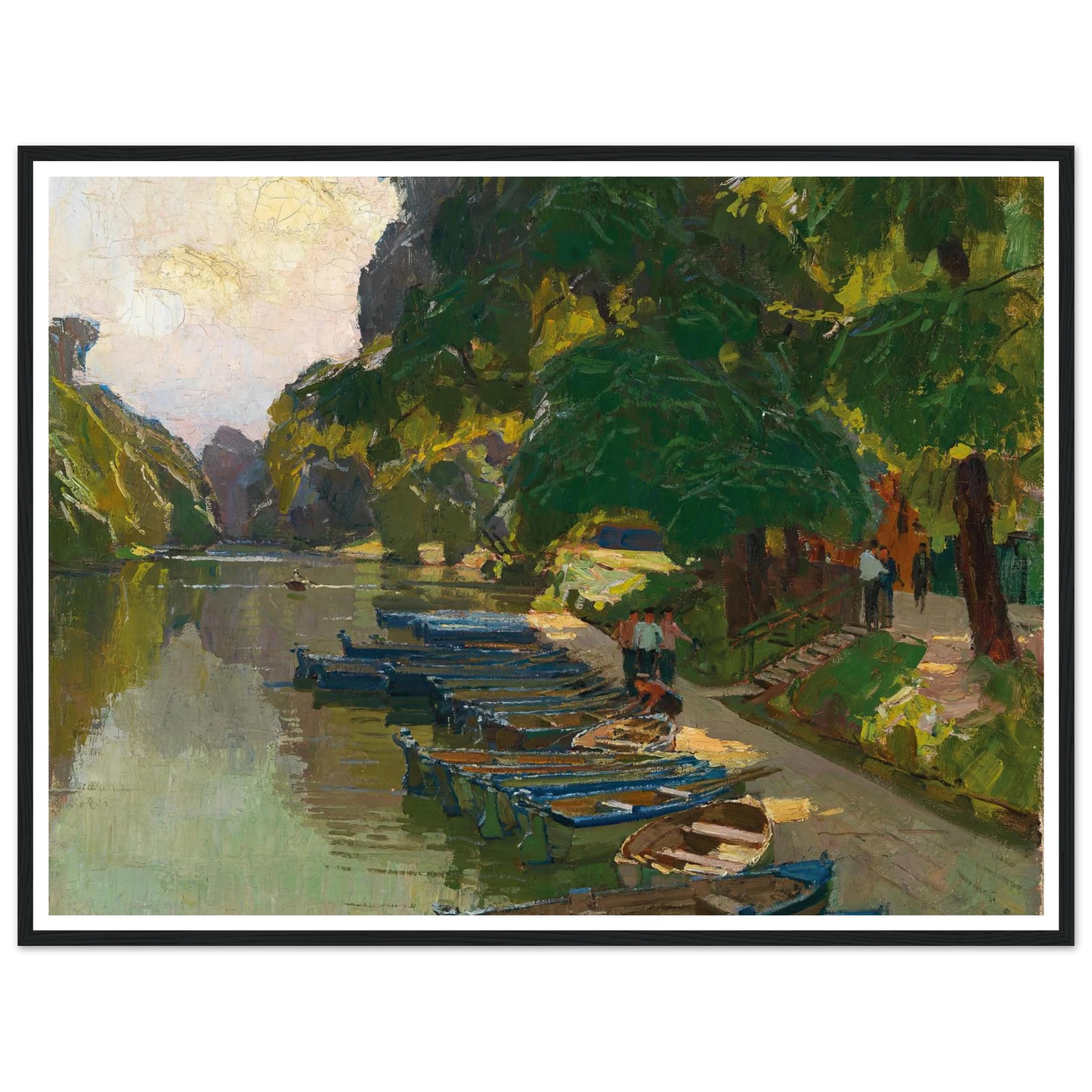 Landing stage at Heustadlwasser (Prater, Vienna) Art Print | Carl Moll - Framed Poster - 30x40 cm / 12x16″ - Black frame