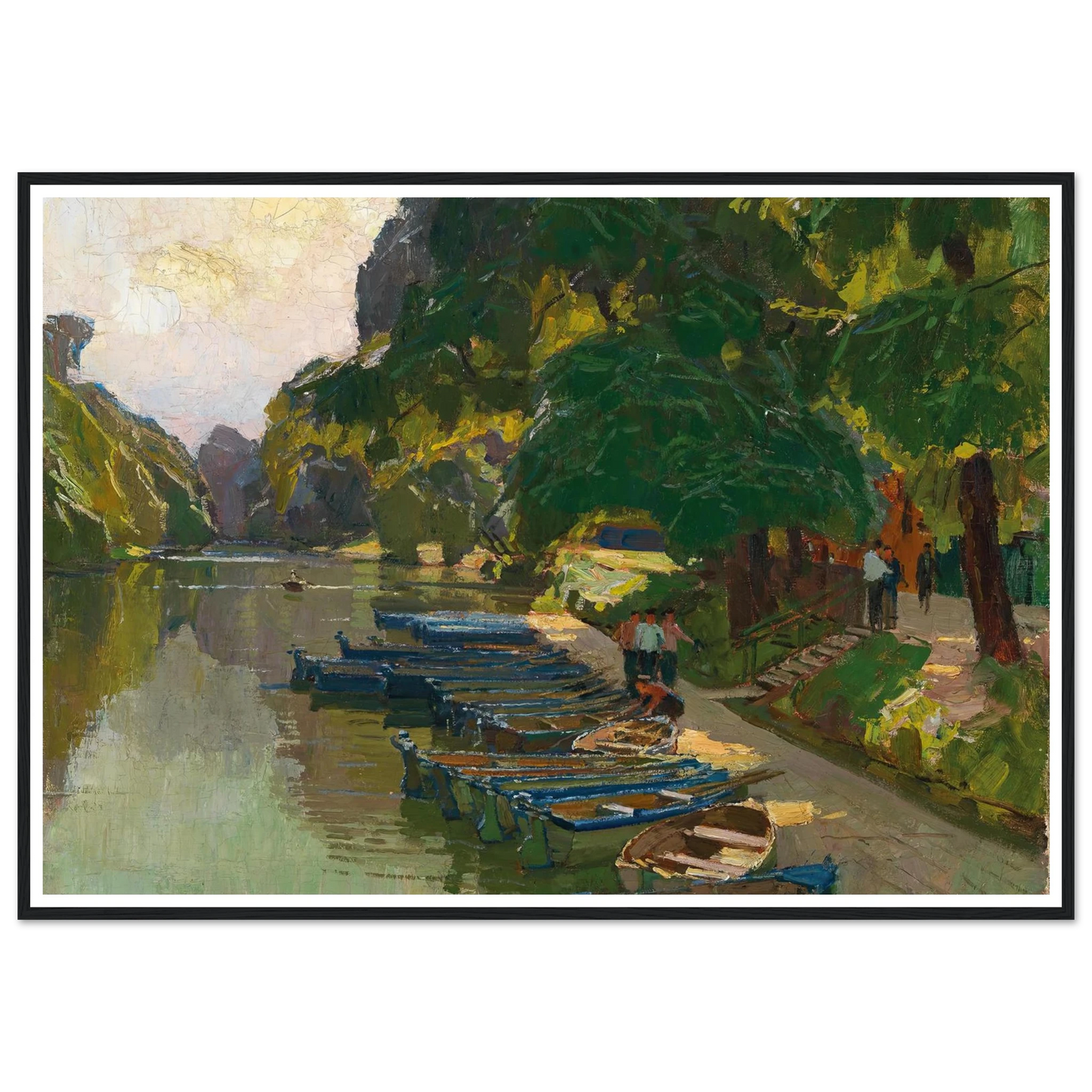 Landing stage at Heustadlwasser (Prater, Vienna) Art Print | Carl Moll - Framed Poster - 30x40 cm / 12x16″ - Black frame