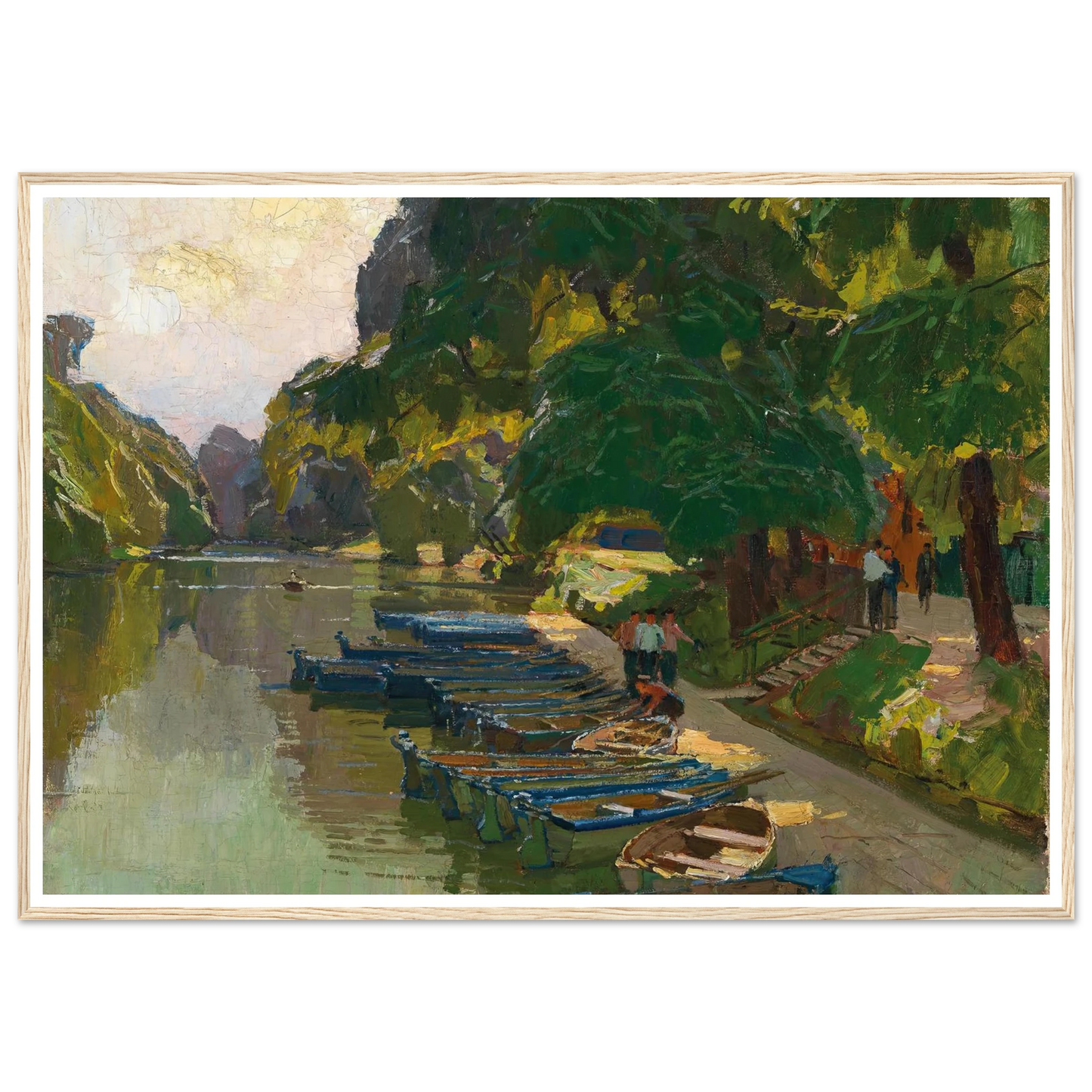 Landing stage at Heustadlwasser (Prater, Vienna) Art Print | Carl Moll - Framed Poster - 30x40 cm / 12x16″ - Black frame