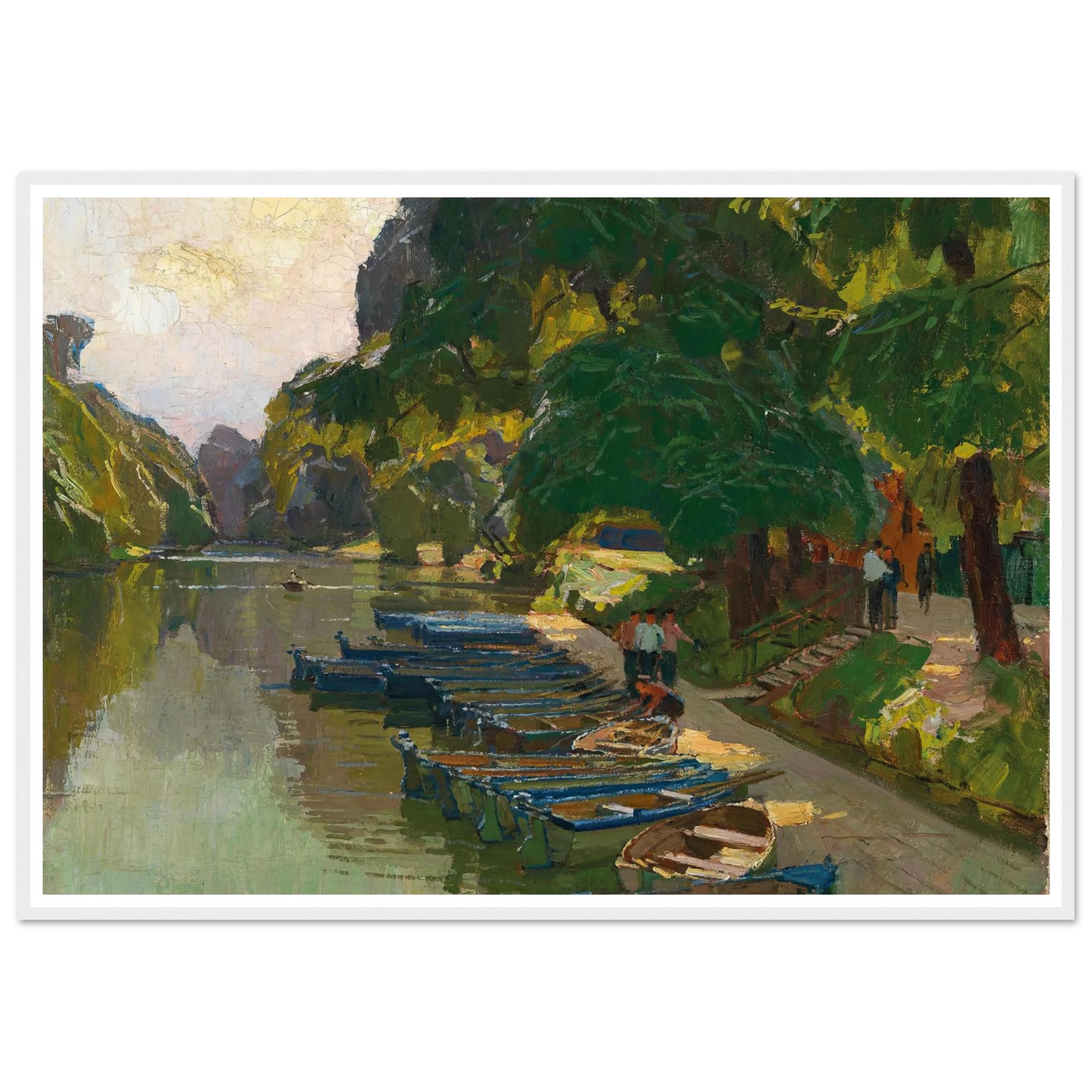 Landing stage at Heustadlwasser (Prater, Vienna) Art Print | Carl Moll - Framed Poster - 30x40 cm / 12x16″ - Black frame