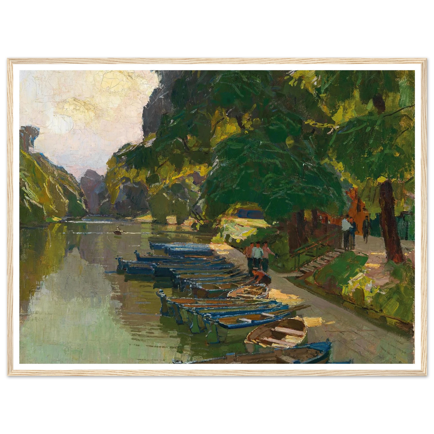 Landing stage at Heustadlwasser (Prater, Vienna) Art Print | Carl Moll - Framed Poster - 30x40 cm / 12x16″ - Black frame