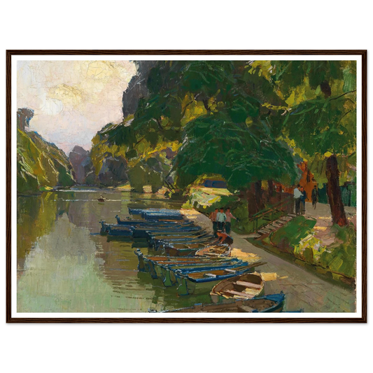Landing stage at Heustadlwasser (Prater, Vienna) Art Print | Carl Moll - Framed Poster - 30x40 cm / 12x16″ - Black frame
