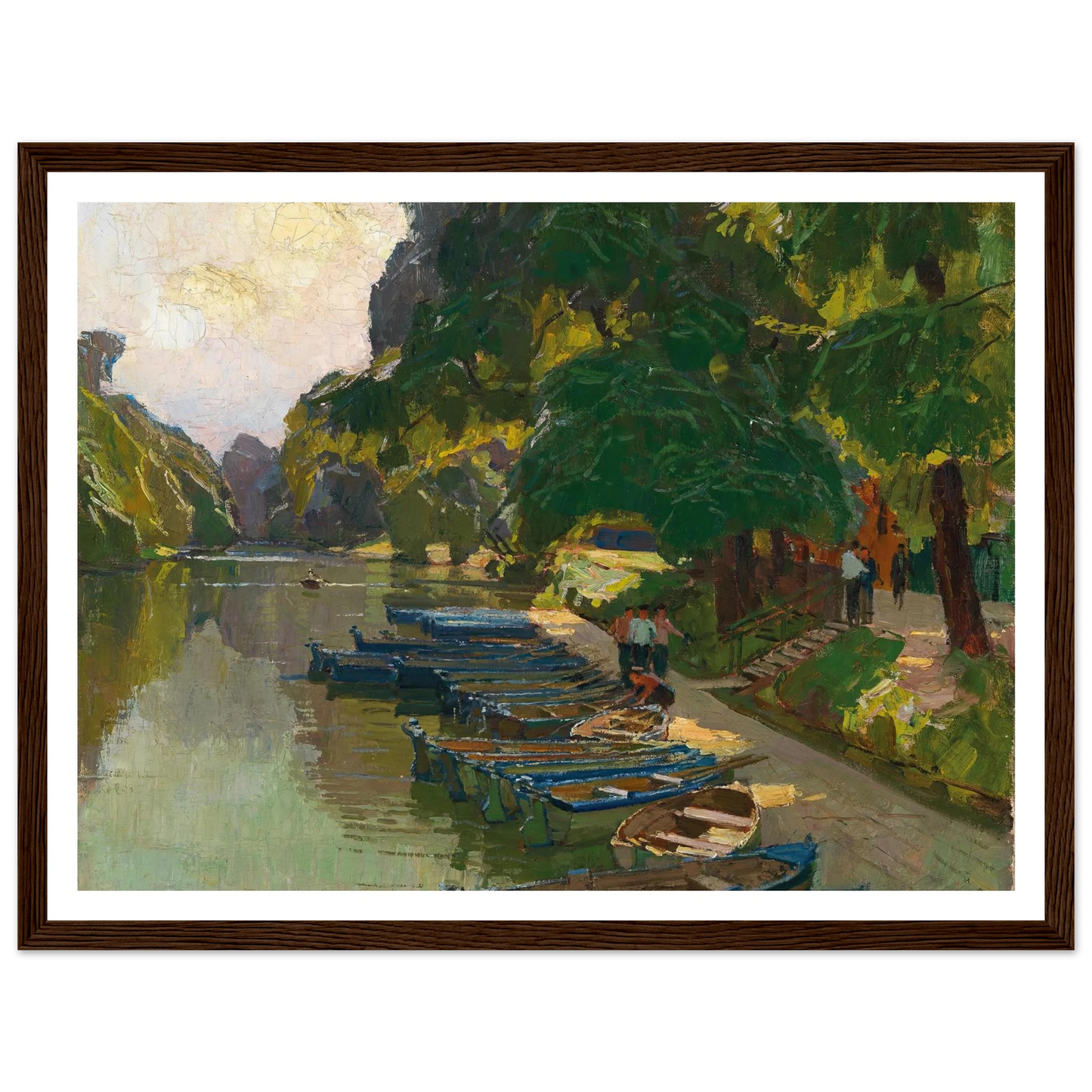 Landing stage at Heustadlwasser (Prater, Vienna) Art Print | Carl Moll - Framed Poster - 30x40 cm / 12x16″ - Black frame