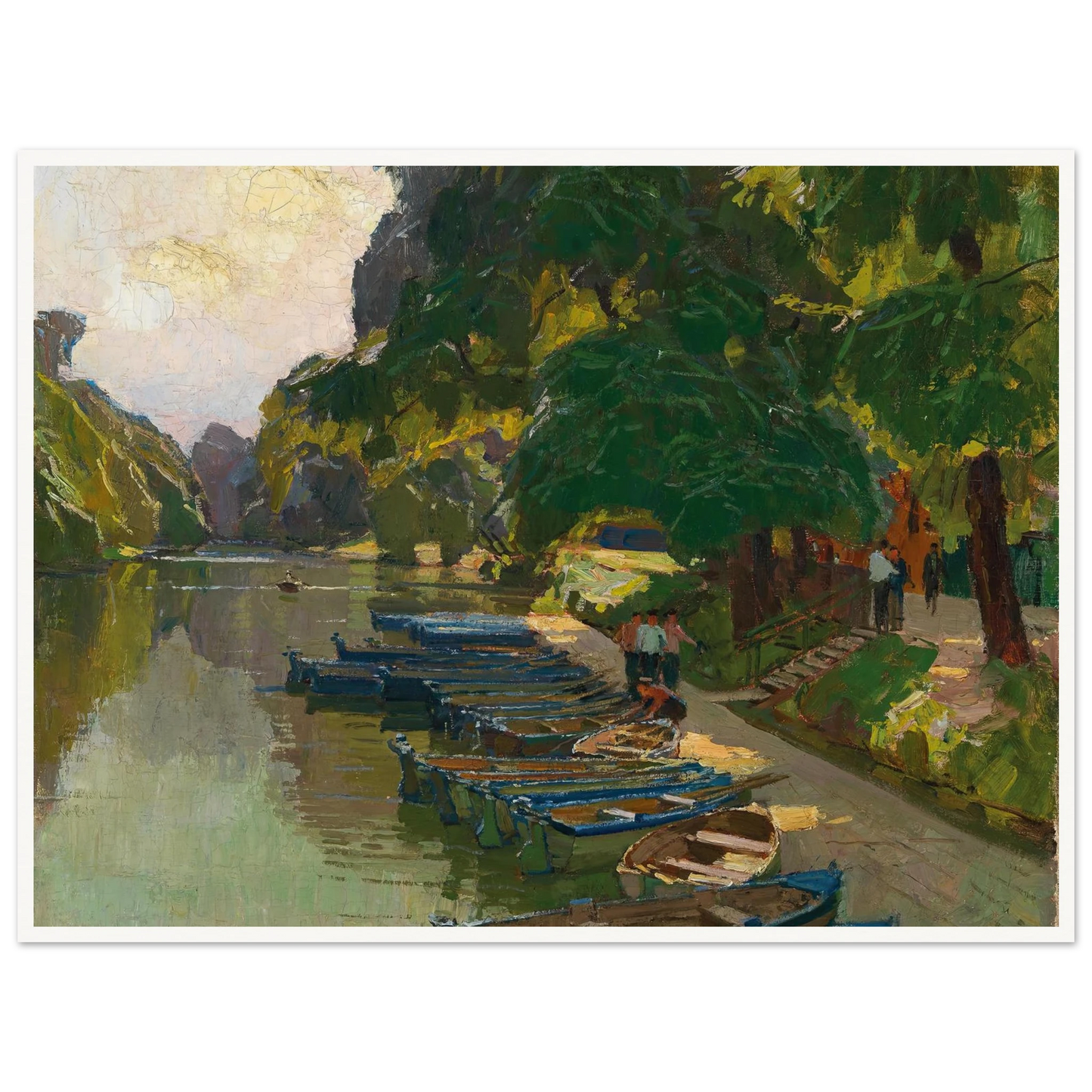 Landing stage at Heustadlwasser (Prater, Vienna) Art Print | Carl Moll - Framed Poster - 30x40 cm / 12x16″ - Black frame