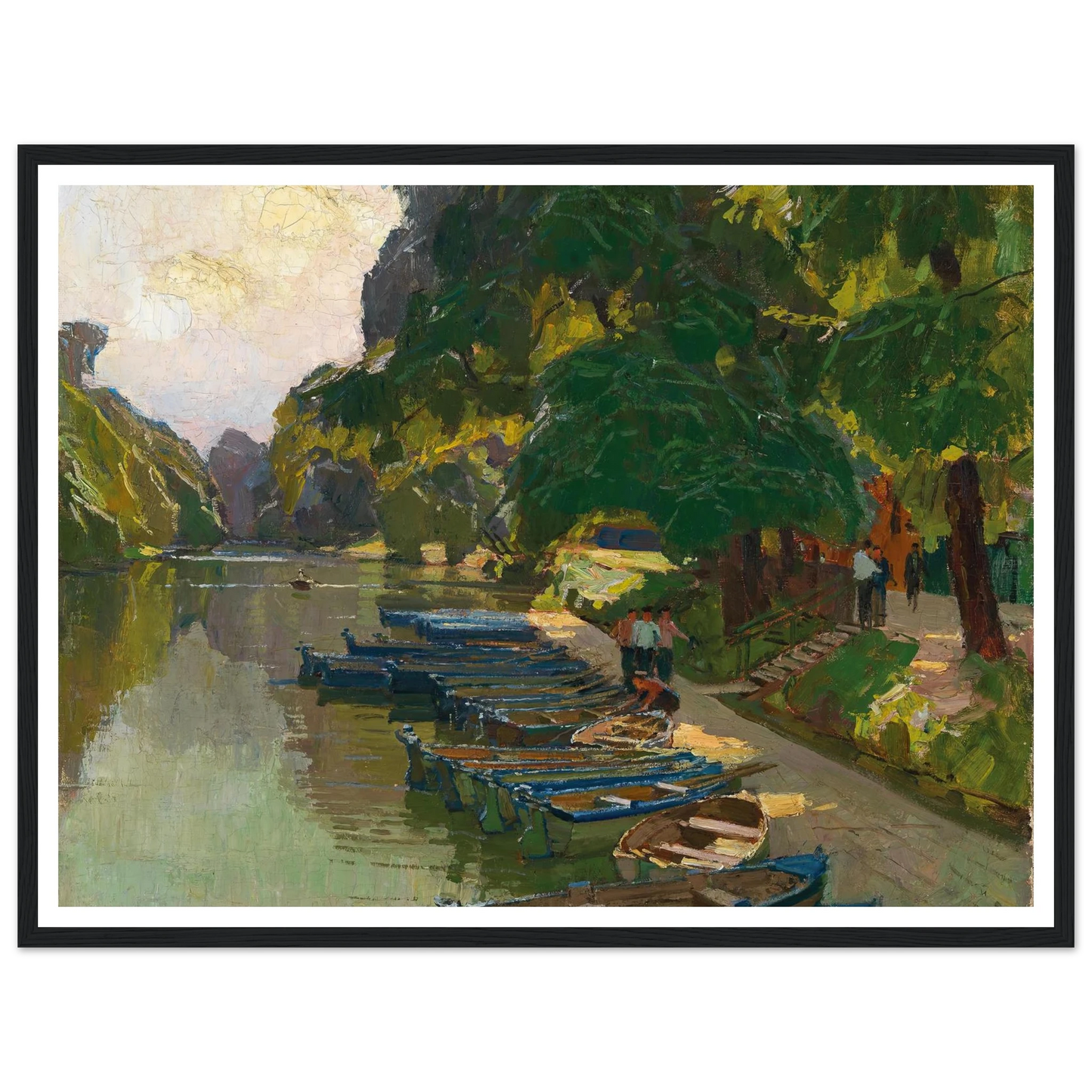 Landing stage at Heustadlwasser (Prater, Vienna) Art Print | Carl Moll - Framed Poster - 30x40 cm / 12x16″ - Black frame