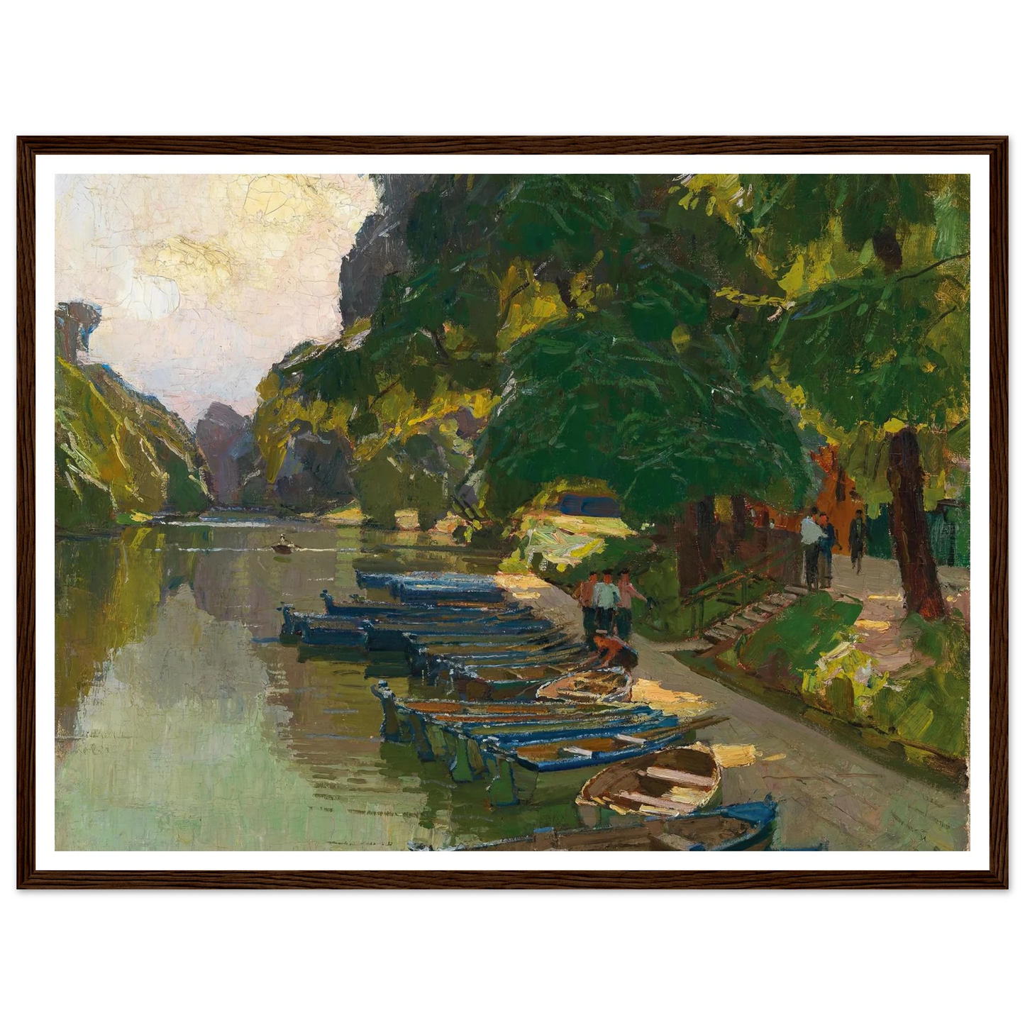 Landing stage at Heustadlwasser (Prater, Vienna) Art Print | Carl Moll - Framed Poster - 30x40 cm / 12x16″ - Black frame