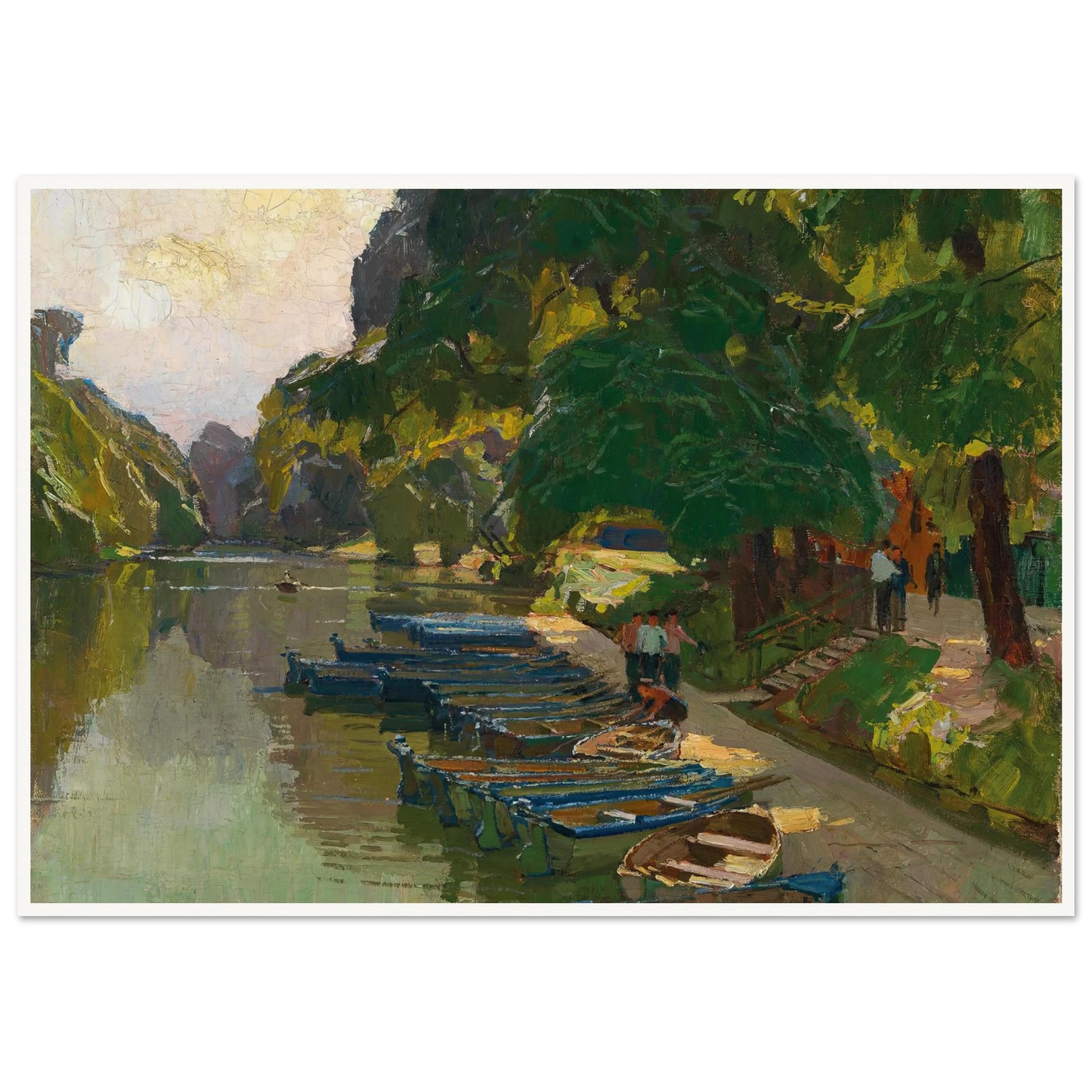 Landing stage at Heustadlwasser (Prater, Vienna) Art Print | Carl Moll - Framed Poster - 30x40 cm / 12x16″ - Black frame