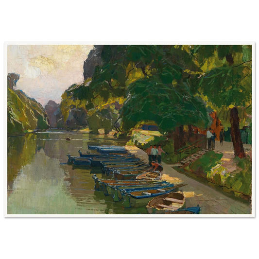 Landing stage at Heustadlwasser (Prater, Vienna) Art Print | Carl Moll - Framed Poster - 30x40 cm / 12x16″ - Black frame