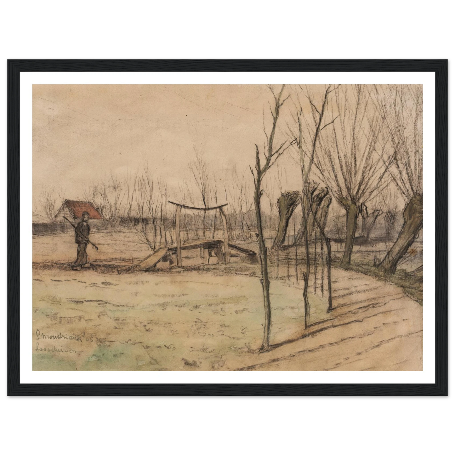 Landscape at Loosduinen (1905) Art Print | Piet Mondrian - Framed Poster - 30x40 cm / 12x16″ - Black frame