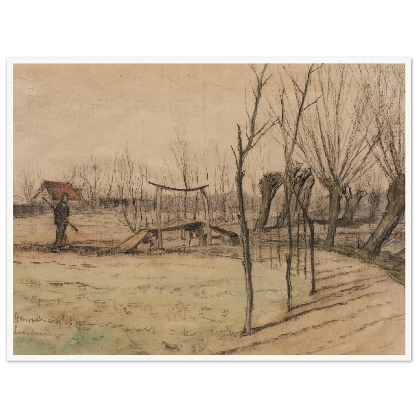 Landscape at Loosduinen (1905) Art Print | Piet Mondrian - Framed Poster - 30x40 cm / 12x16″ - Black frame