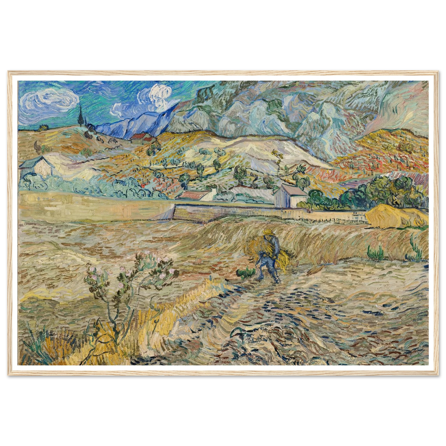 Landscape at Saint-Rémy (Enclosed Field with Peasant) (1889) Art Print | Vincent van Gogh - Framed Poster - 30x40 cm / 12x16″ - Black frame