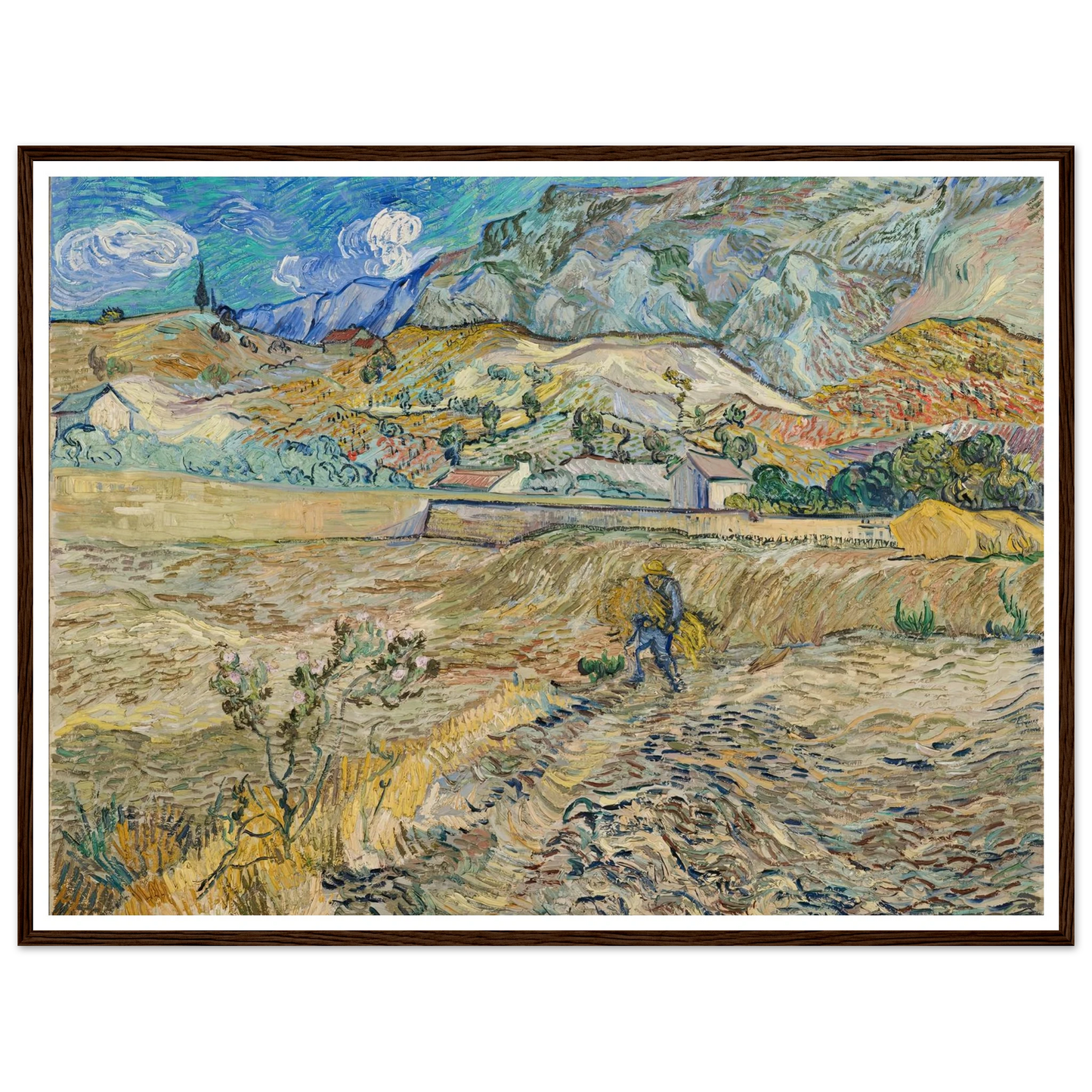Landscape at Saint-Rémy (Enclosed Field with Peasant) (1889) Art Print | Vincent van Gogh - Framed Poster - 30x40 cm / 12x16″ - Black frame