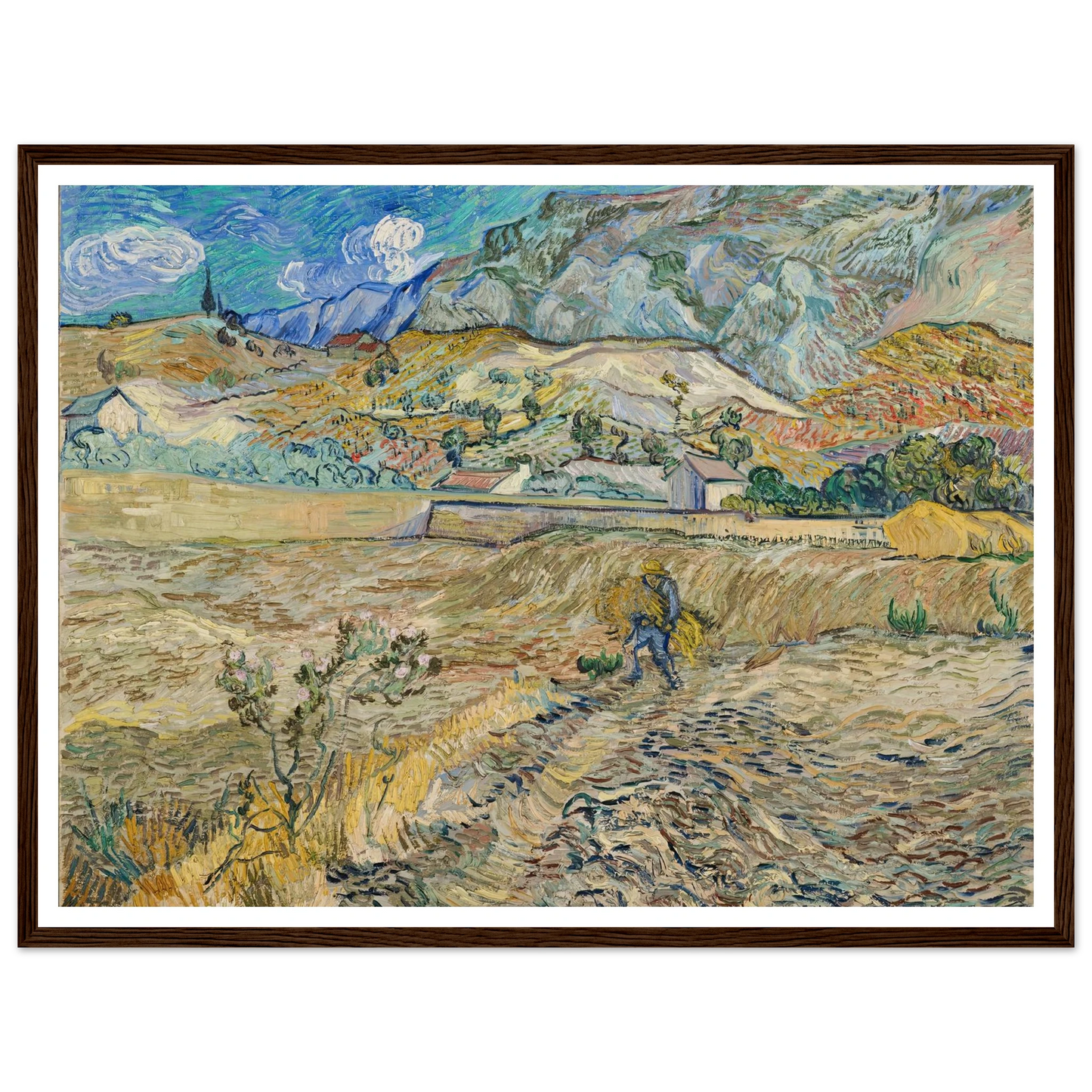 Landscape at Saint-Rémy (Enclosed Field with Peasant) (1889) Art Print | Vincent van Gogh - Framed Poster - 30x40 cm / 12x16″ - Black frame
