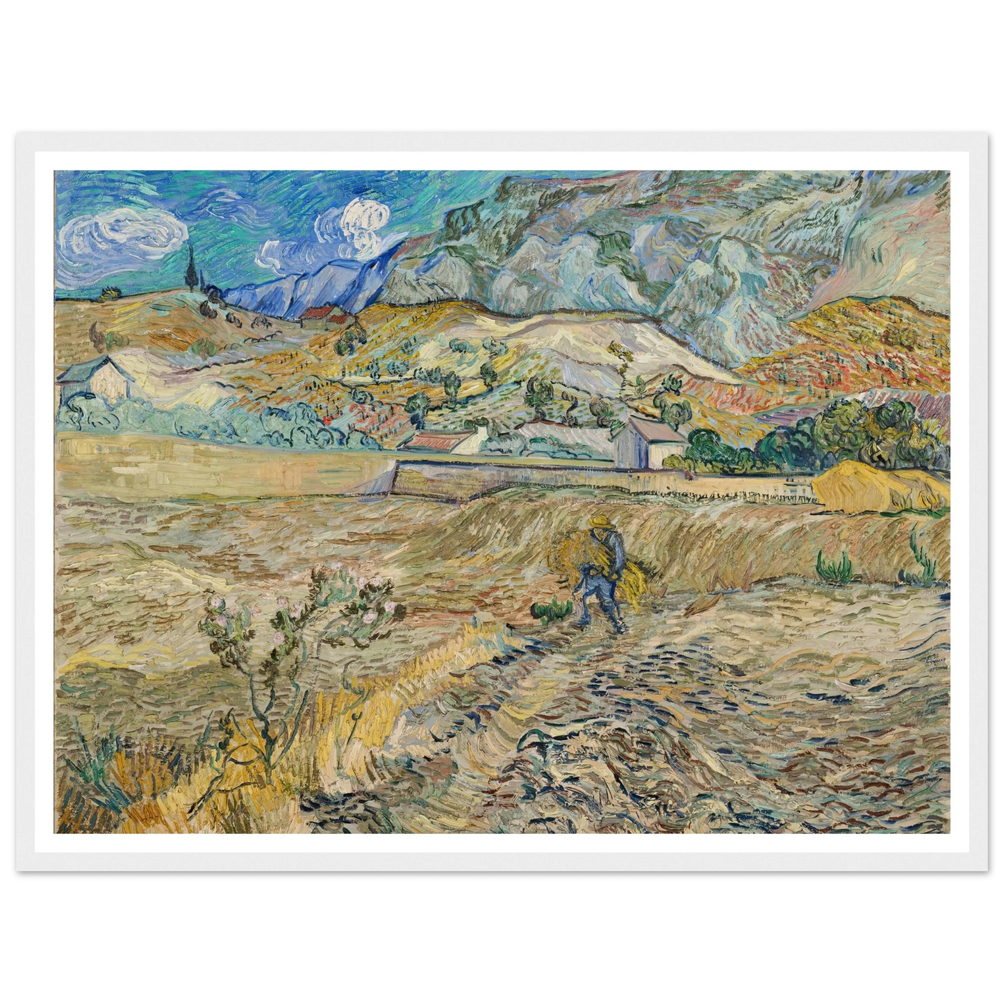 Landscape at Saint-Rémy (Enclosed Field with Peasant) (1889) Art Print | Vincent van Gogh - Framed Poster - 30x40 cm / 12x16″ - Black frame
