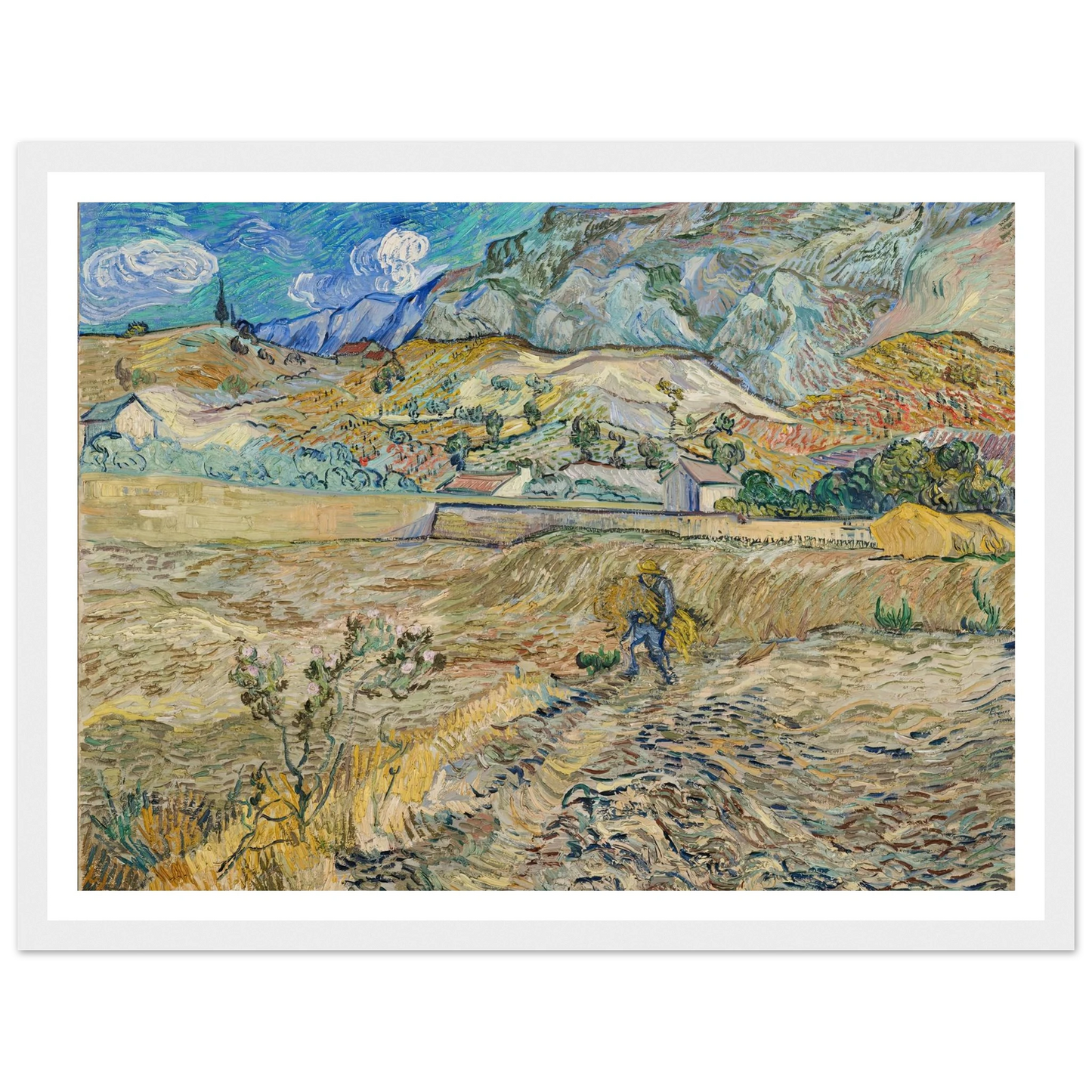 Landscape at Saint-Rémy (Enclosed Field with Peasant) (1889) Art Print | Vincent van Gogh - Framed Poster - 30x40 cm / 12x16″ - Black frame