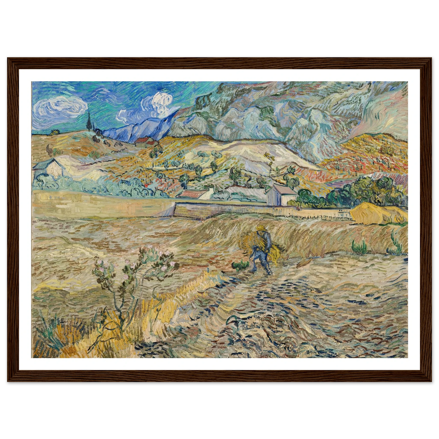 Landscape at Saint-Rémy (Enclosed Field with Peasant) (1889) Art Print | Vincent van Gogh - Framed Poster - 30x40 cm / 12x16″ - Black frame