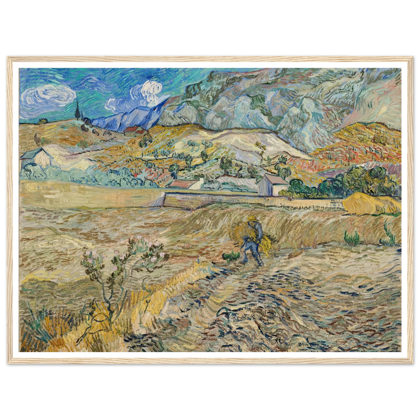 Landscape at Saint-Rémy (Enclosed Field with Peasant) (1889) Art Print | Vincent van Gogh - Framed Poster - 30x40 cm / 12x16″ - Black frame