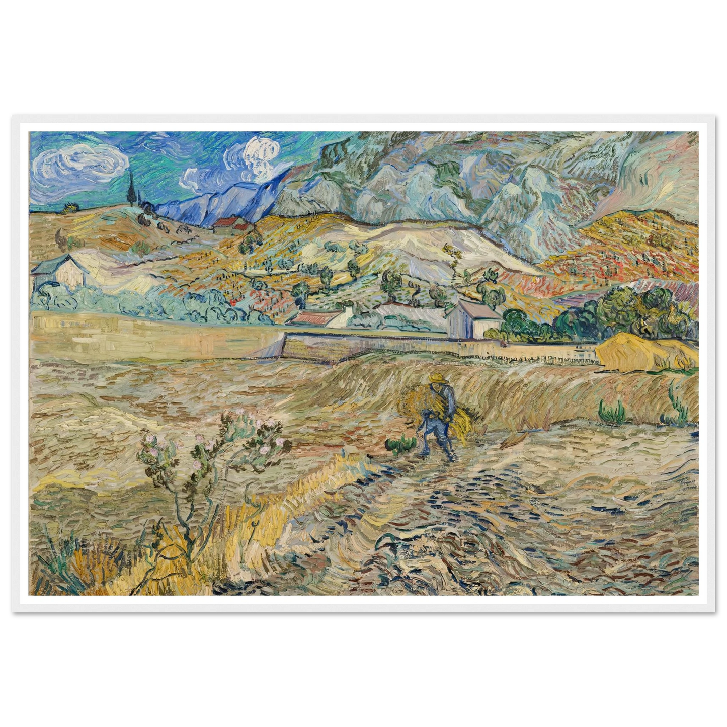 Landscape at Saint-Rémy (Enclosed Field with Peasant) (1889) Art Print | Vincent van Gogh - Framed Poster - 30x40 cm / 12x16″ - Black frame