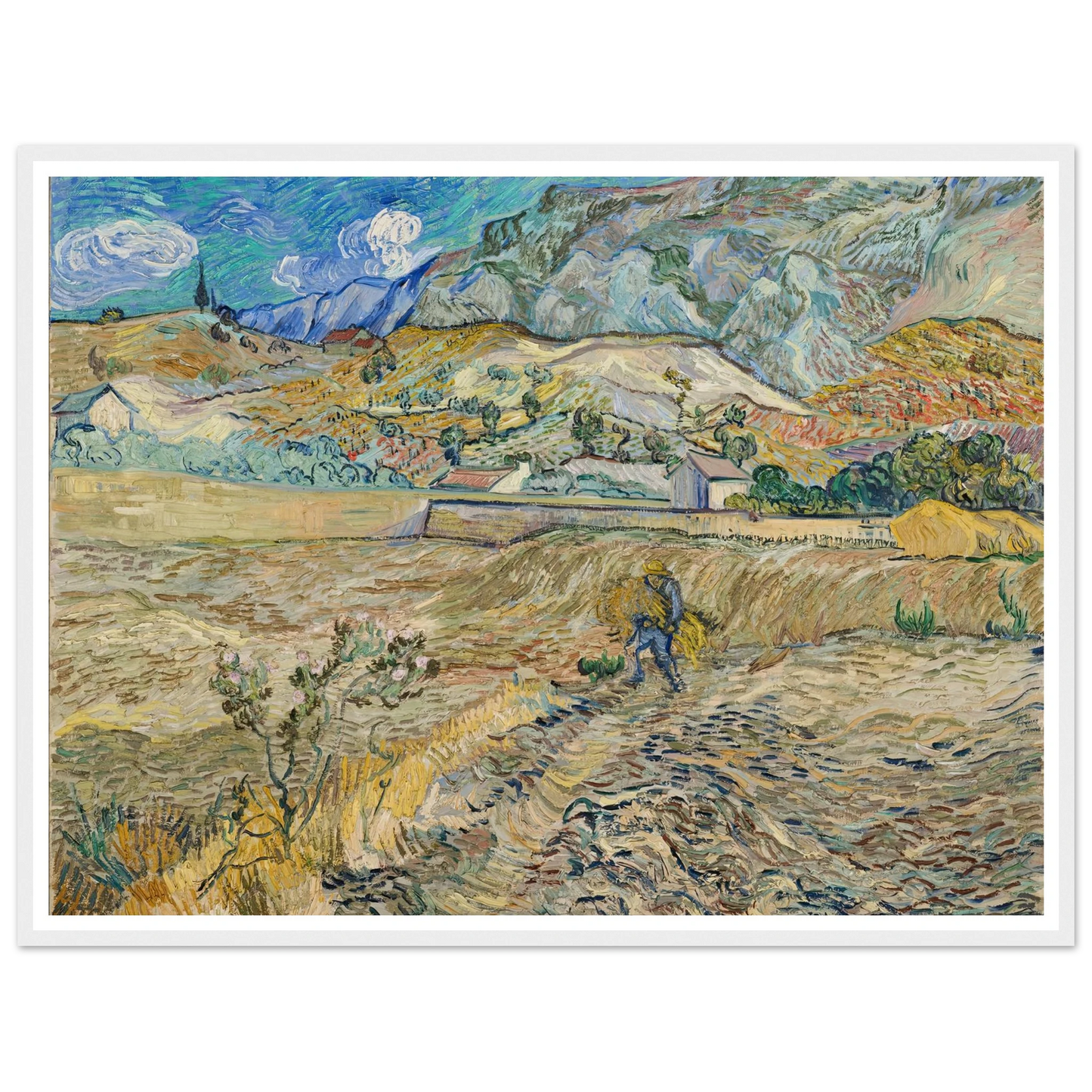Landscape at Saint-Rémy (Enclosed Field with Peasant) (1889) Art Print | Vincent van Gogh - Framed Poster - 30x40 cm / 12x16″ - Black frame