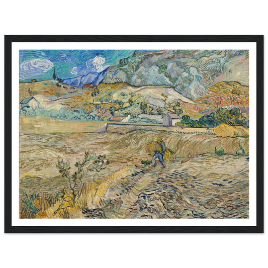 Landscape at Saint-Rémy (Enclosed Field with Peasant) (1889) Art Print | Vincent van Gogh - Framed Poster - 30x40 cm / 12x16″ - Black frame