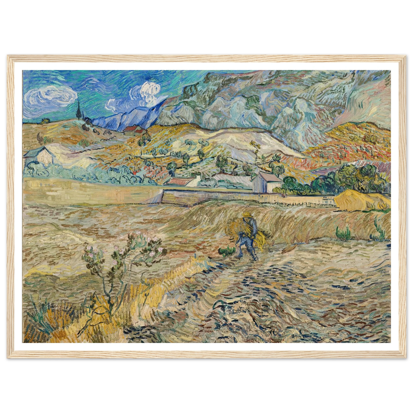 Landscape at Saint-Rémy (Enclosed Field with Peasant) (1889) Art Print | Vincent van Gogh - Framed Poster - 30x40 cm / 12x16″ - Black frame