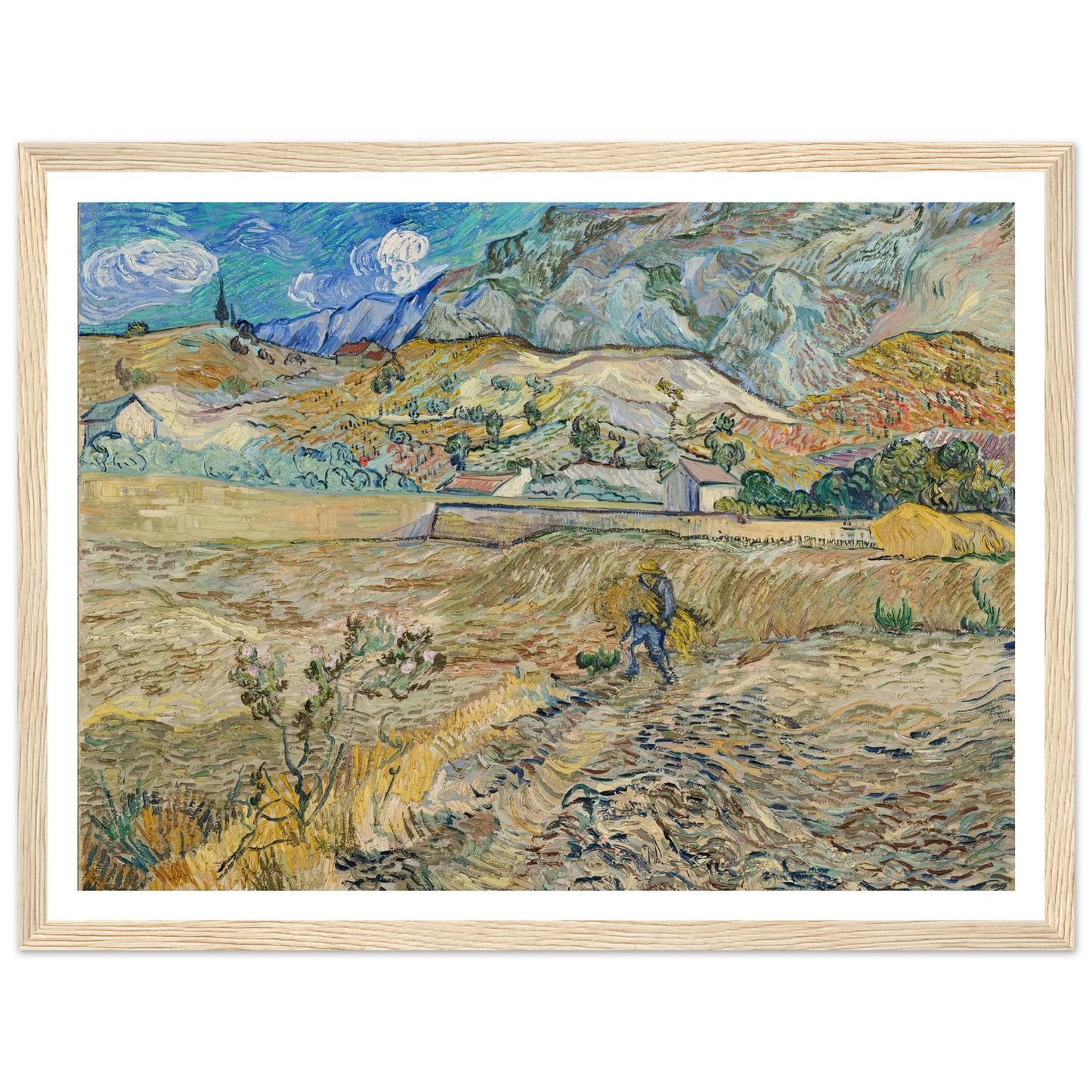 Landscape at Saint-Rémy (Enclosed Field with Peasant) (1889) Art Print | Vincent van Gogh - Framed Poster - 30x40 cm / 12x16″ - Black frame