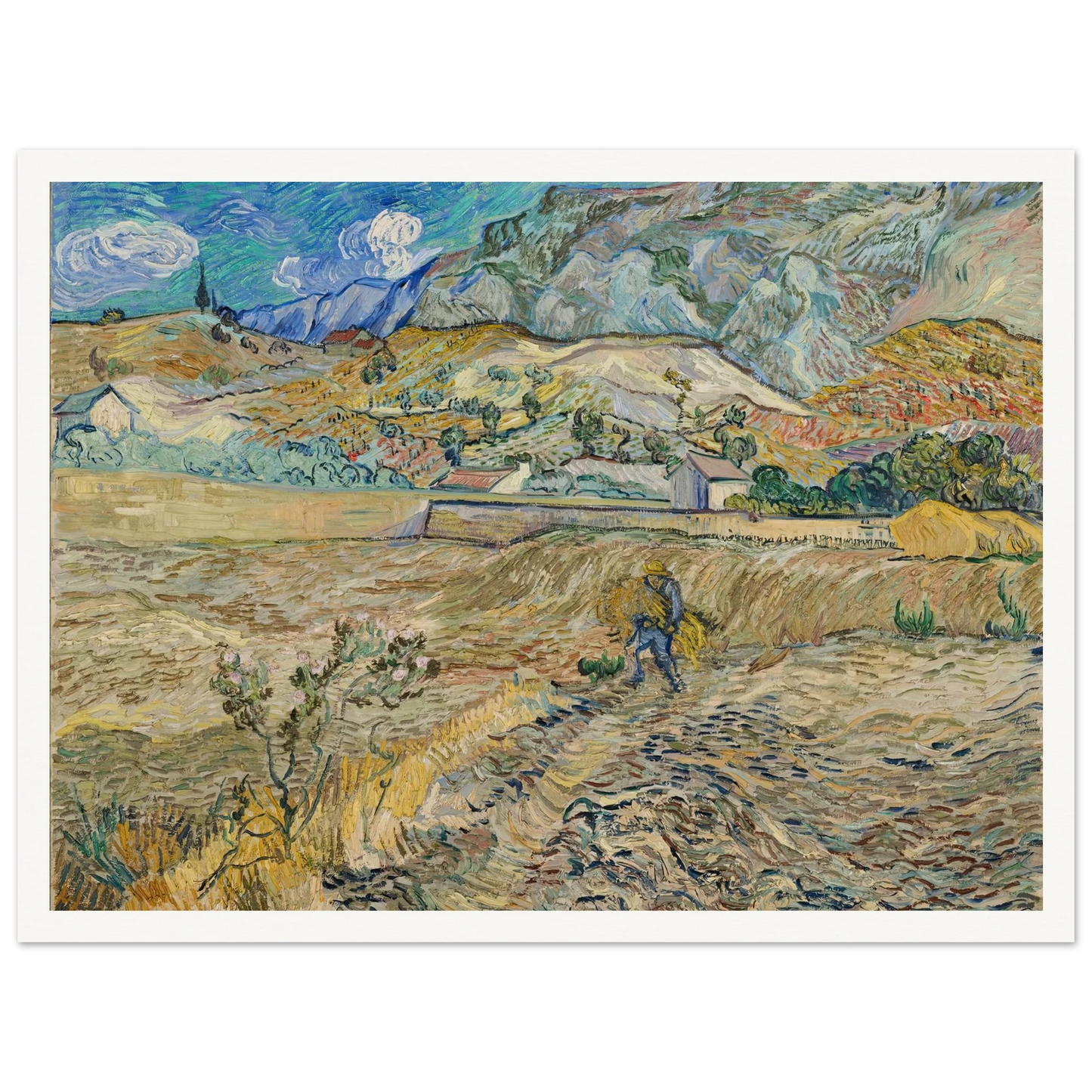Landscape at Saint-Rémy (Enclosed Field with Peasant) (1889) Art Print | Vincent van Gogh - Framed Poster - 30x40 cm / 12x16″ - Black frame