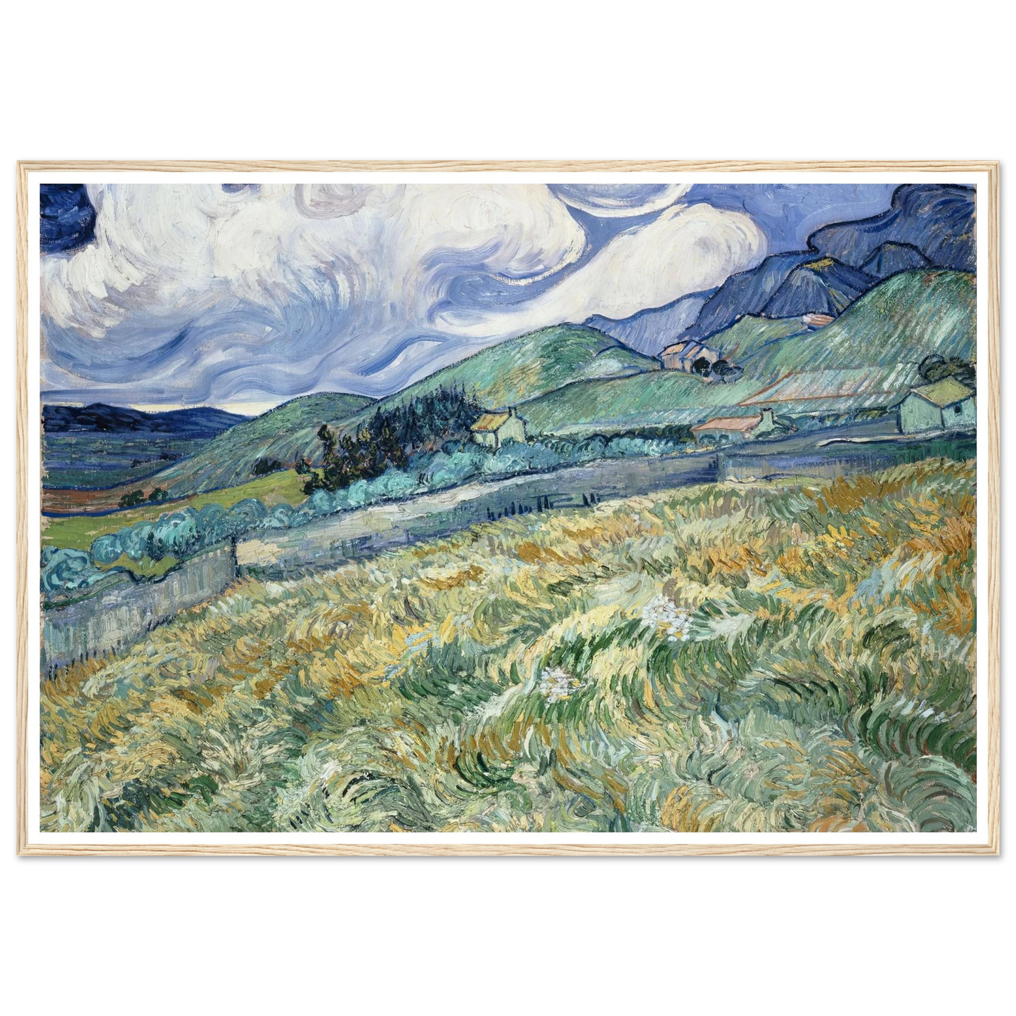 Landscape from Saint-Rémy (1889) Art Print | Vincent van Gogh - Framed Poster - 30x40 cm / 12x16″ - Black frame