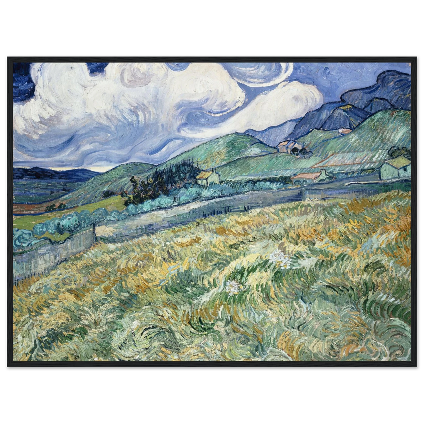 Landscape from Saint-Rémy (1889) Art Print | Vincent van Gogh - Framed Poster - 30x40 cm / 12x16″ - Black frame