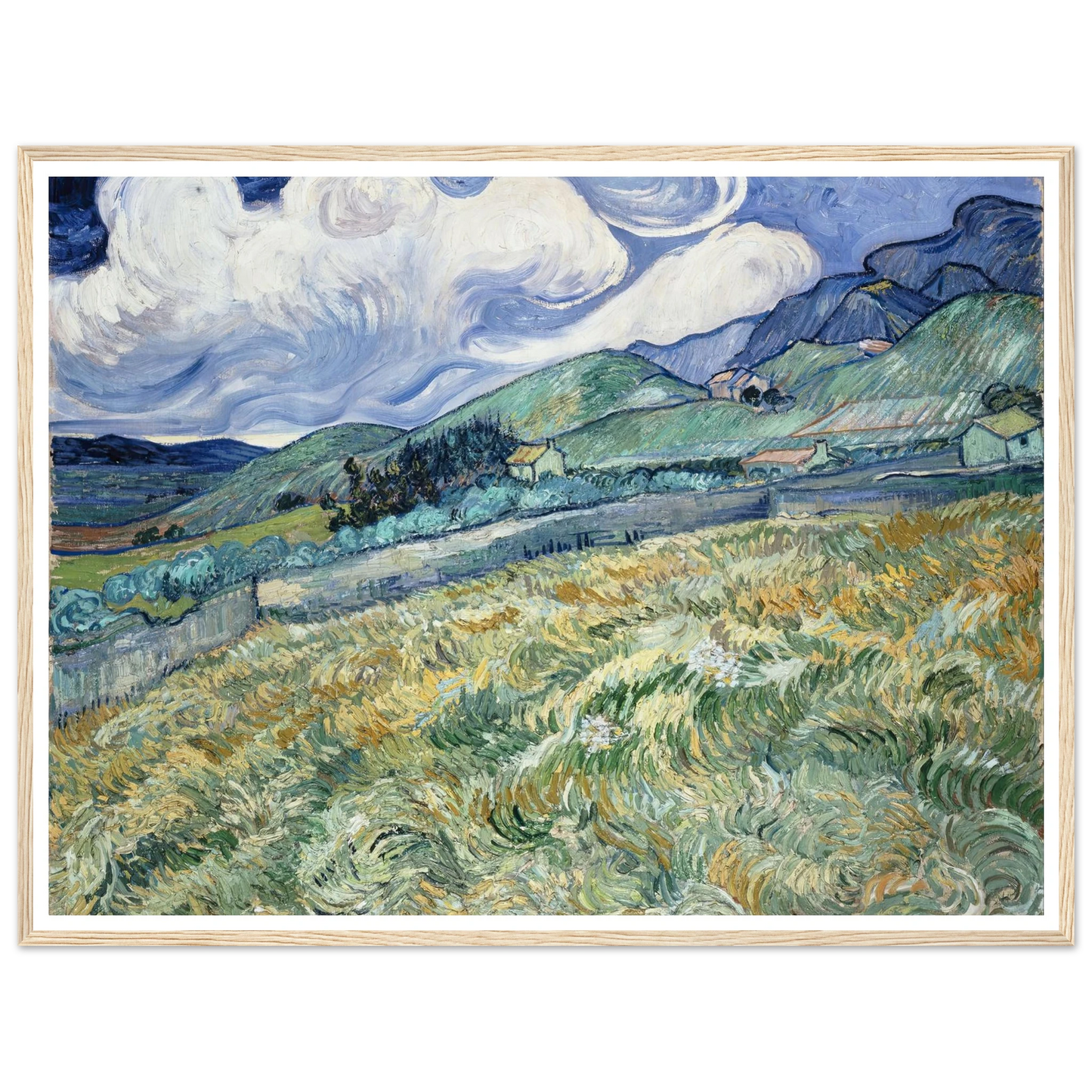 Landscape from Saint-Rémy (1889) Art Print | Vincent van Gogh - Framed Poster - 30x40 cm / 12x16″ - Black frame