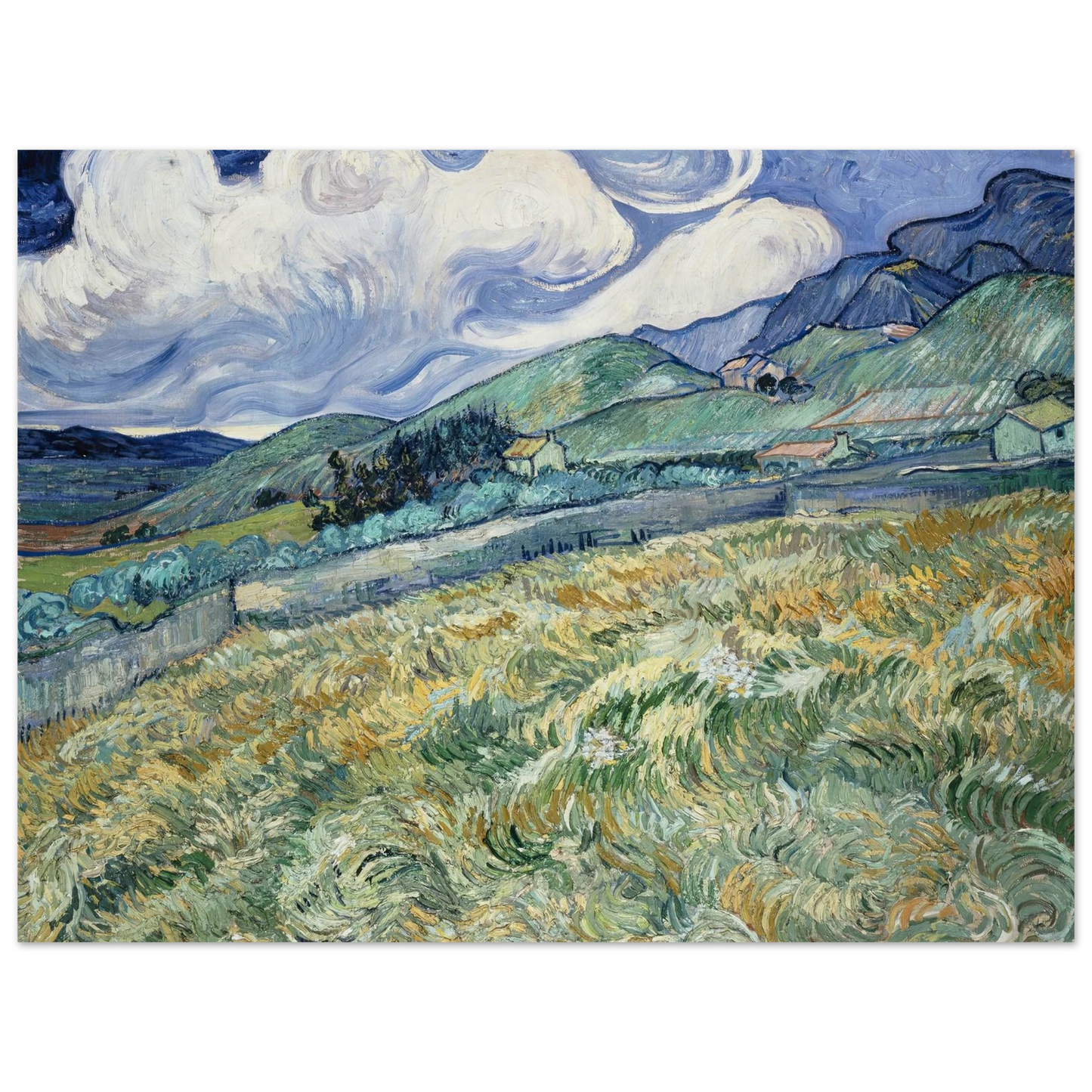 Landscape from Saint-Rémy (1889) Art Print | Vincent van Gogh - Framed Poster - 30x40 cm / 12x16″ - Black frame
