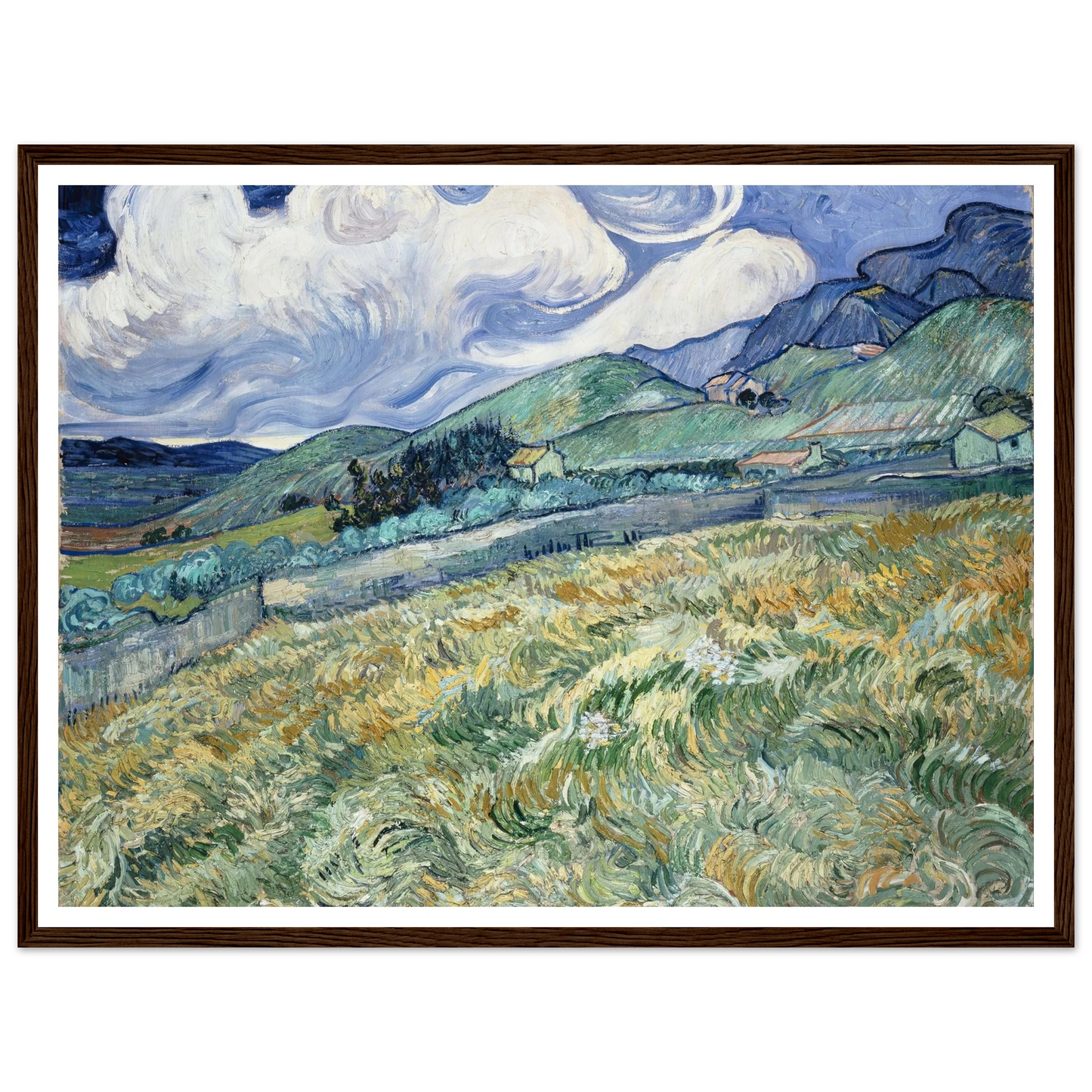 Landscape from Saint-Rémy (1889) Art Print | Vincent van Gogh - Framed Poster - 30x40 cm / 12x16″ - Black frame
