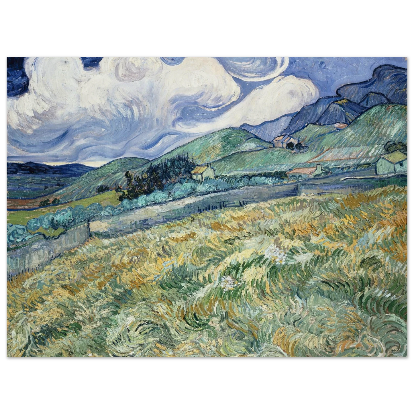 Landscape from Saint-Rémy (1889) Art Print | Vincent van Gogh - Framed Poster - 30x40 cm / 12x16″ - Black frame