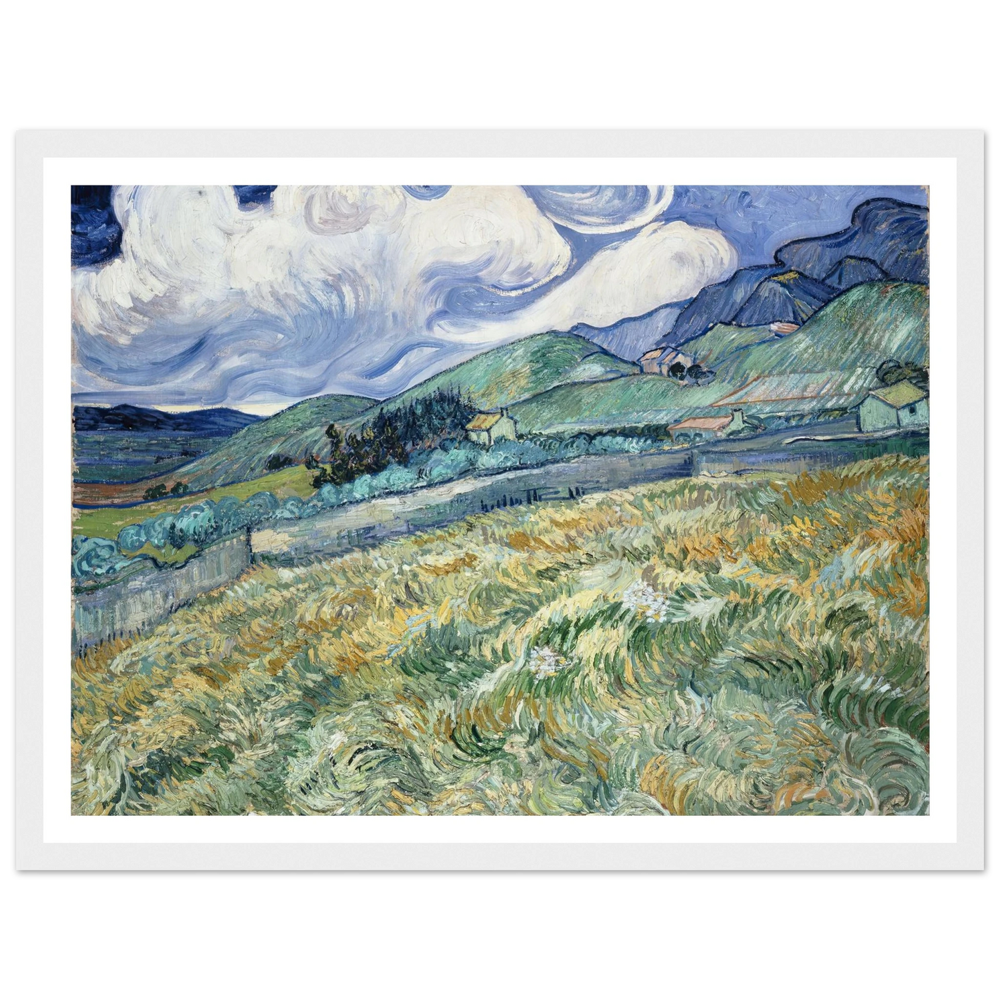 Landscape from Saint-Rémy (1889) Art Print | Vincent van Gogh - Framed Poster - 30x40 cm / 12x16″ - Black frame