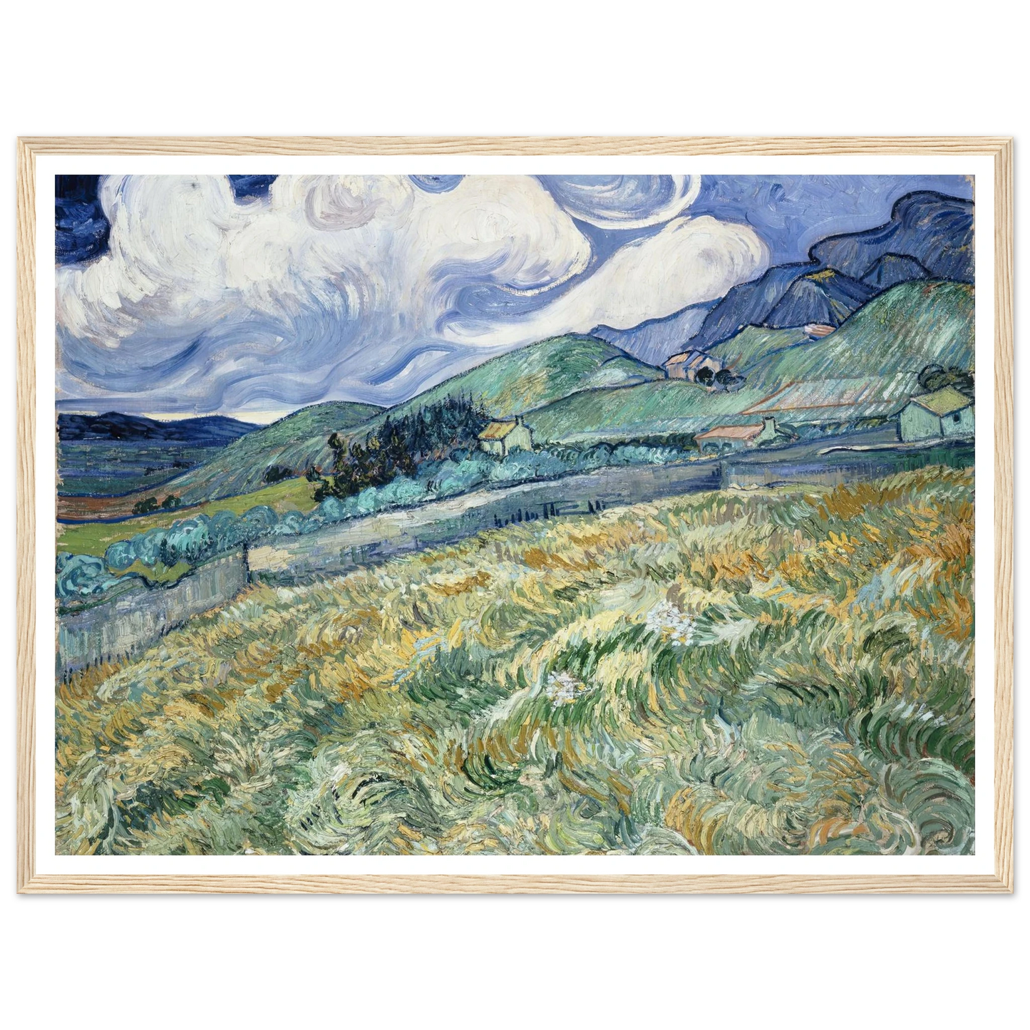 Landscape from Saint-Rémy (1889) Art Print | Vincent van Gogh - Framed Poster - 30x40 cm / 12x16″ - Black frame