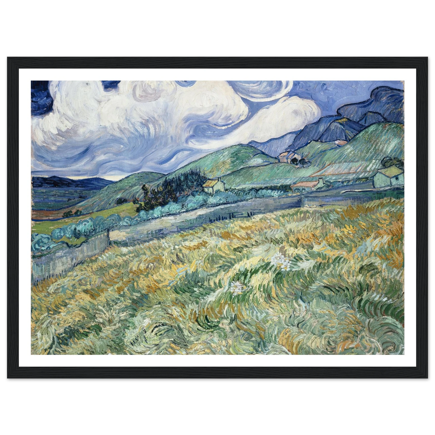 Landscape from Saint-Rémy (1889) Art Print | Vincent van Gogh - Framed Poster - 30x40 cm / 12x16″ - Black frame