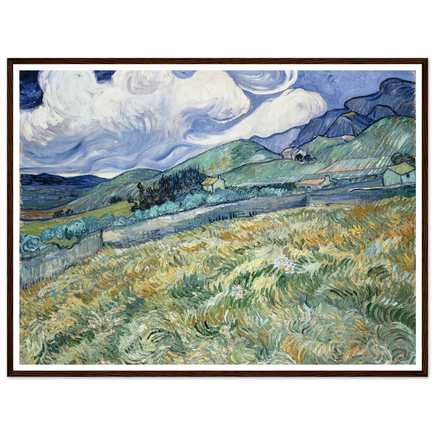 Landscape from Saint-Rémy (1889) Art Print | Vincent van Gogh - Framed Poster - 30x40 cm / 12x16″ - Black frame