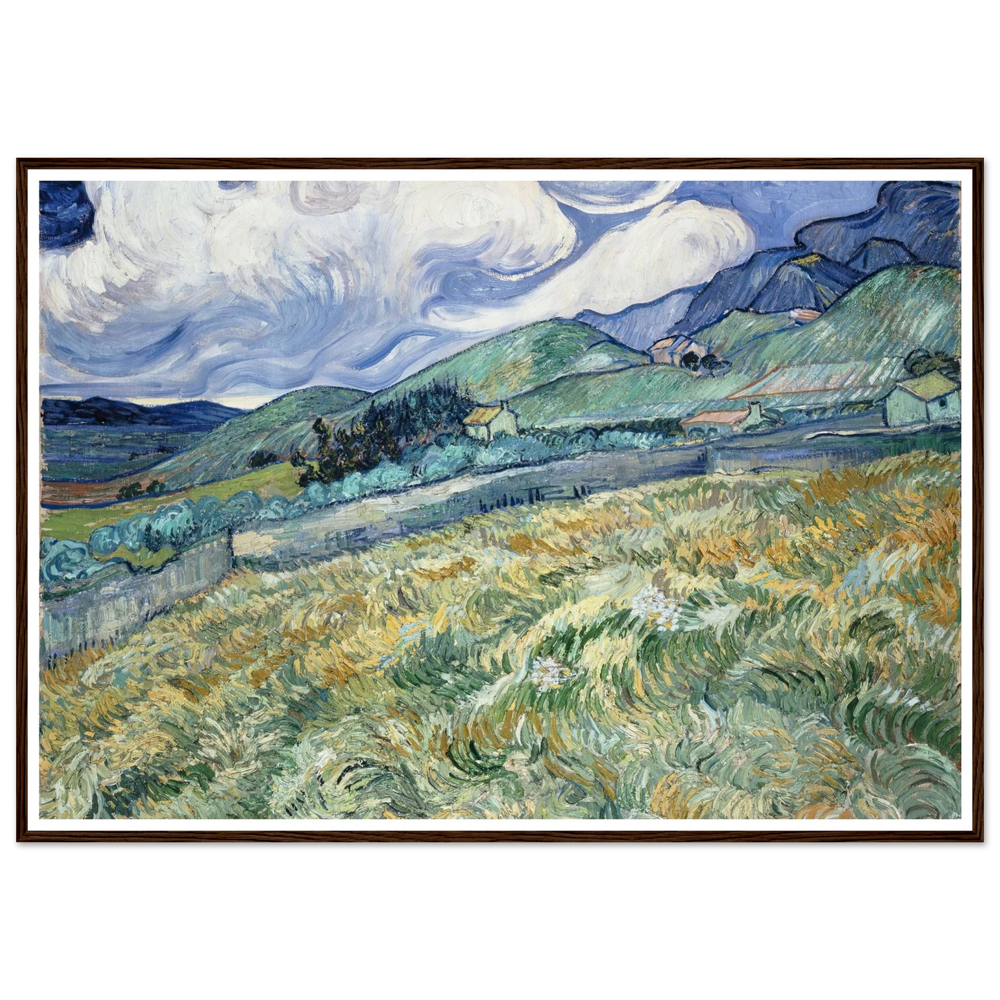 Landscape from Saint-Rémy (1889) Art Print | Vincent van Gogh - Framed Poster - 30x40 cm / 12x16″ - Black frame