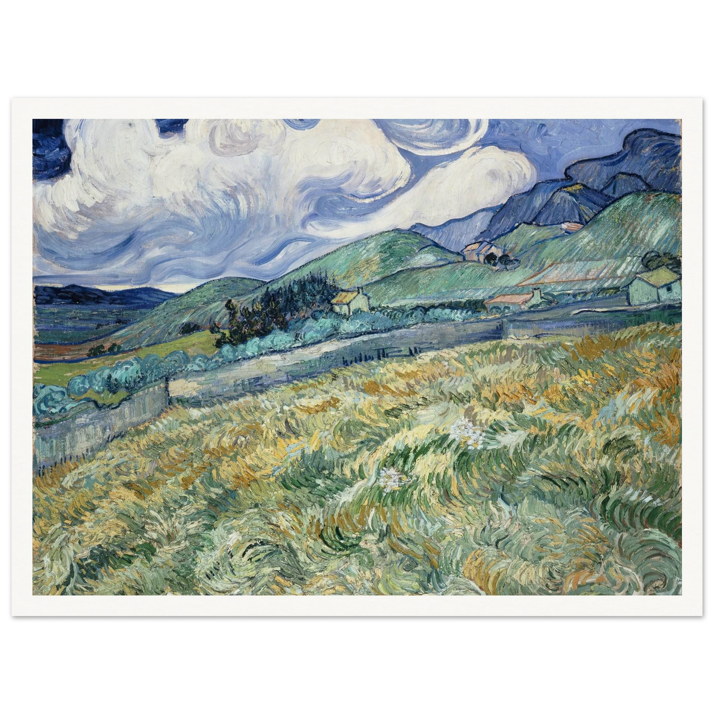 Landscape from Saint-Rémy (1889) Art Print | Vincent van Gogh - Framed Poster - 30x40 cm / 12x16″ - Black frame