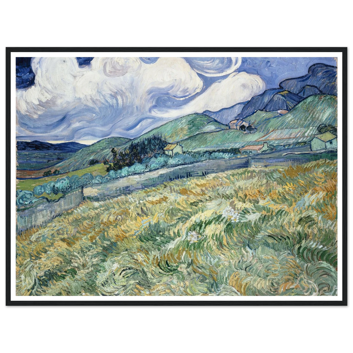Landscape from Saint-Rémy (1889) Art Print | Vincent van Gogh - Framed Poster - 30x40 cm / 12x16″ - Black frame