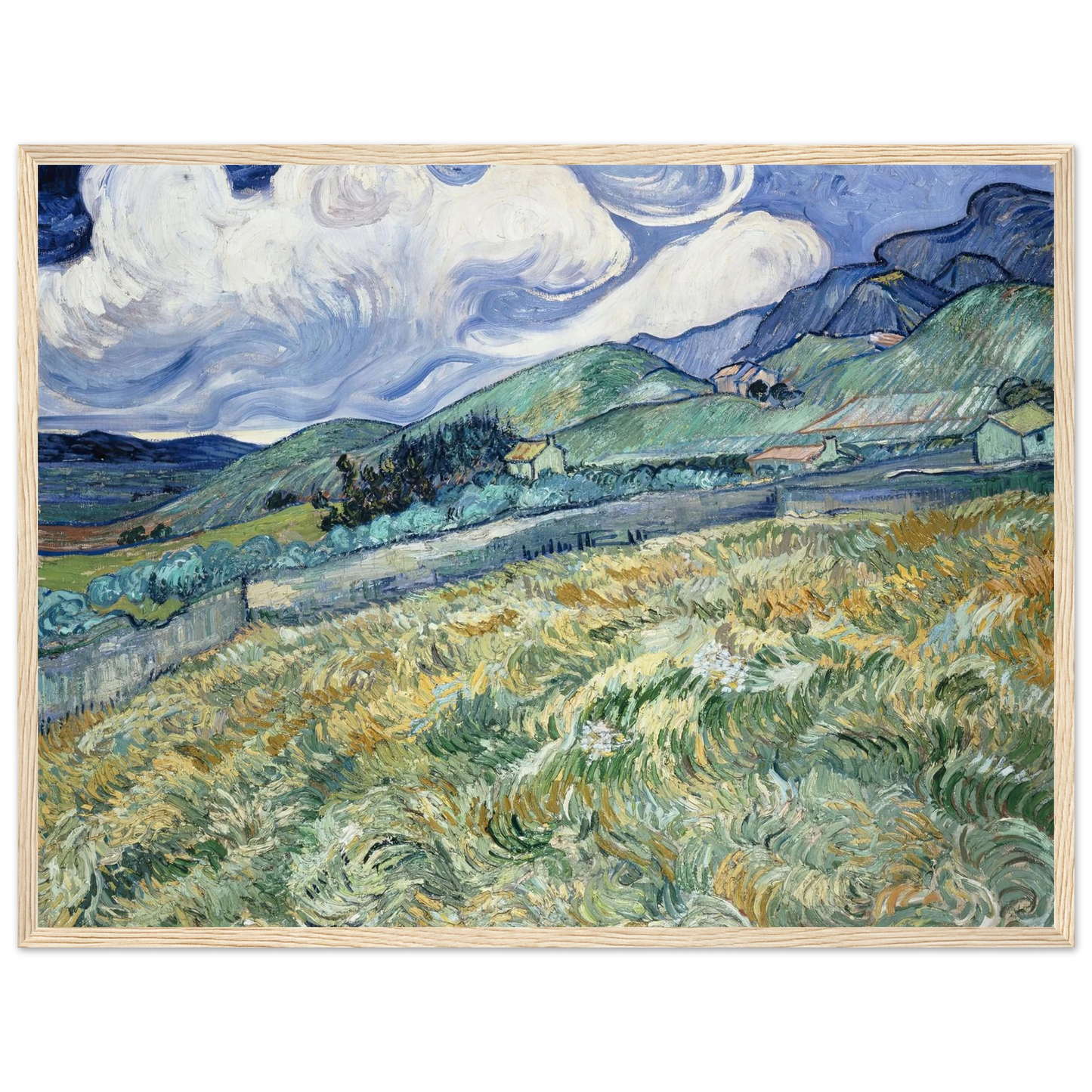 Landscape from Saint-Rémy (1889) Art Print | Vincent van Gogh - Framed Poster - 30x40 cm / 12x16″ - Black frame