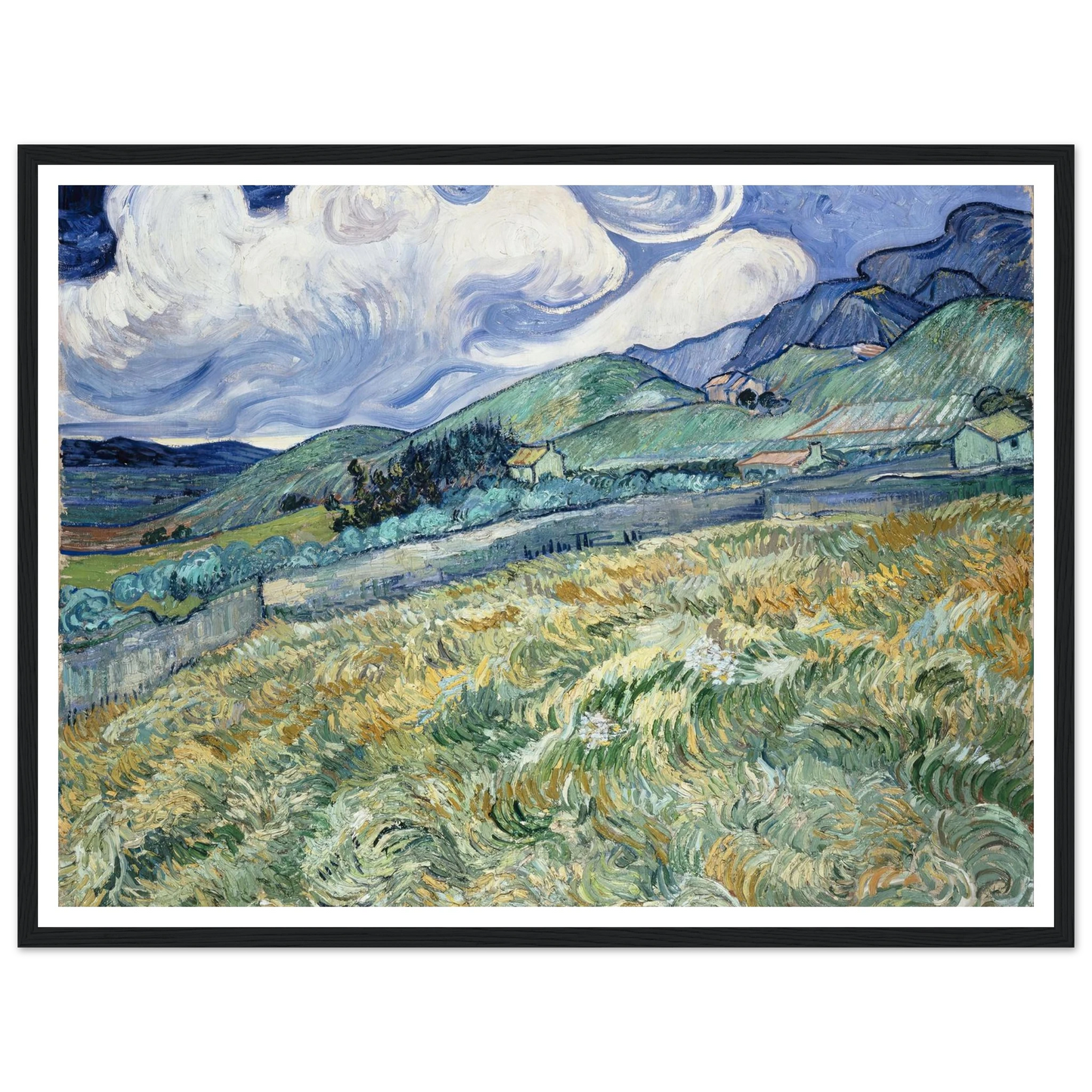Landscape from Saint-Rémy (1889) Art Print | Vincent van Gogh - Framed Poster - 30x40 cm / 12x16″ - Black frame