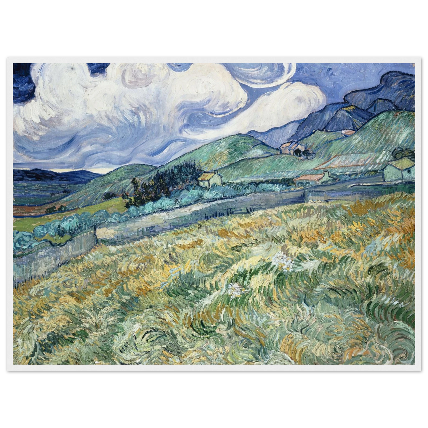 Landscape from Saint-Rémy (1889) Art Print | Vincent van Gogh - Framed Poster - 30x40 cm / 12x16″ - Black frame