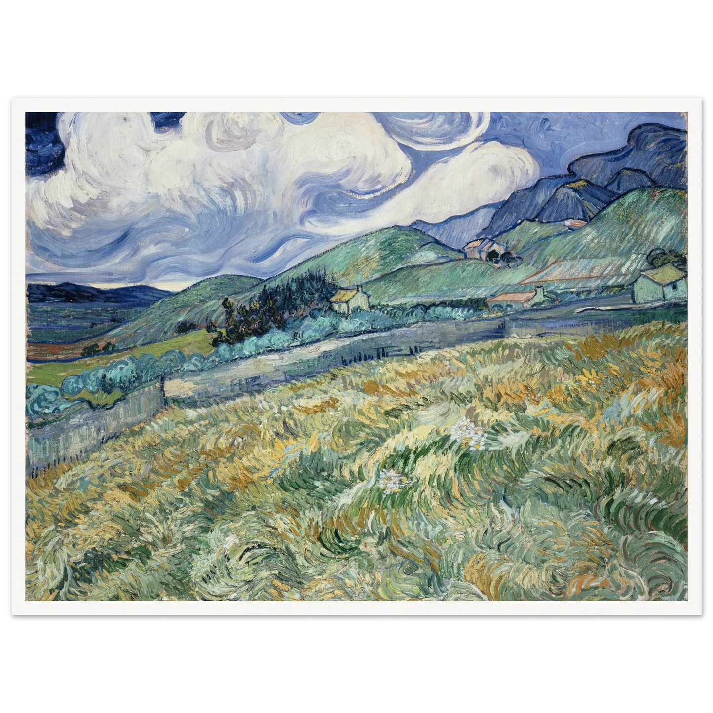Landscape from Saint-Rémy (1889) Art Print | Vincent van Gogh - Framed Poster - 30x40 cm / 12x16″ - Black frame