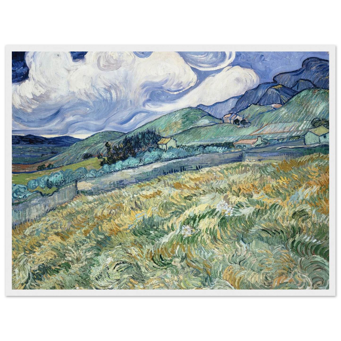 Landscape from Saint-Rémy (1889) Art Print | Vincent van Gogh - Framed Poster - 30x40 cm / 12x16″ - Black frame