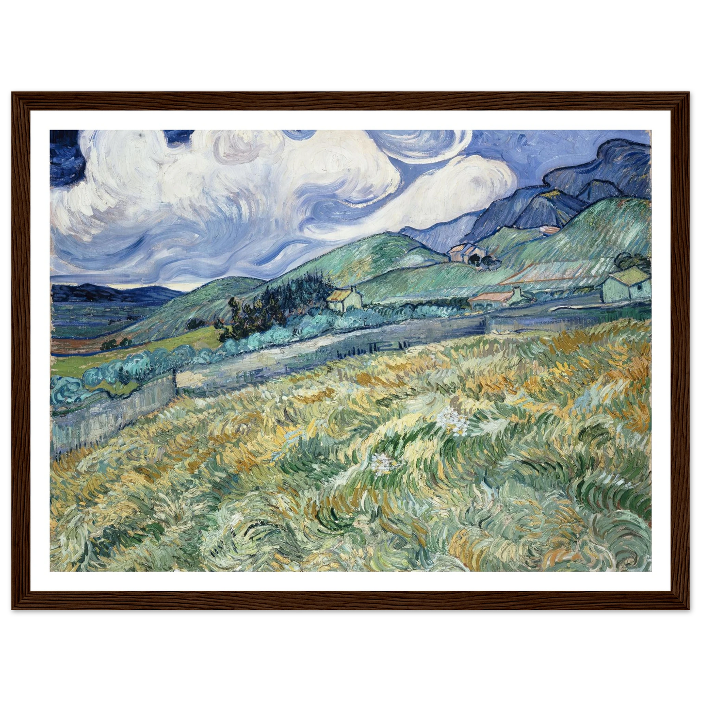 Landscape from Saint-Rémy (1889) Art Print | Vincent van Gogh - Framed Poster - 30x40 cm / 12x16″ - Black frame