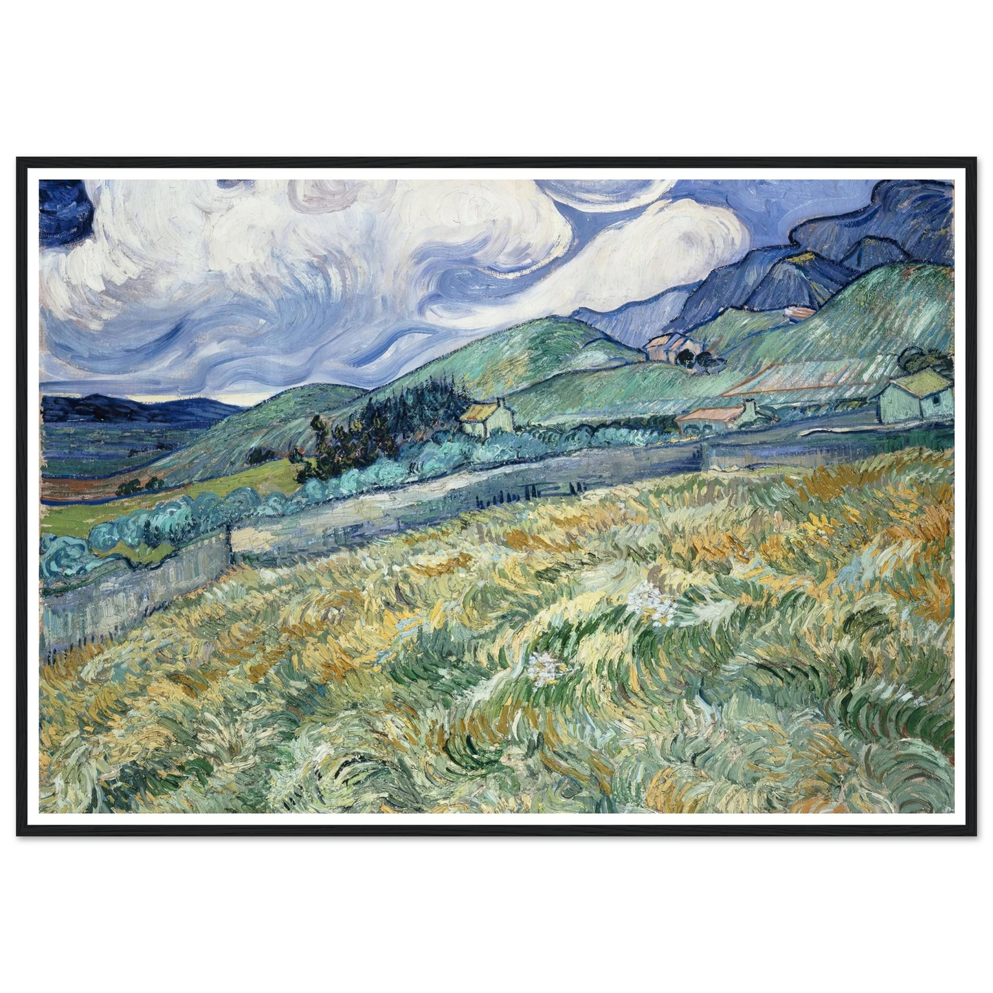 Landscape from Saint-Rémy (1889) Art Print | Vincent van Gogh - Framed Poster - 30x40 cm / 12x16″ - Black frame