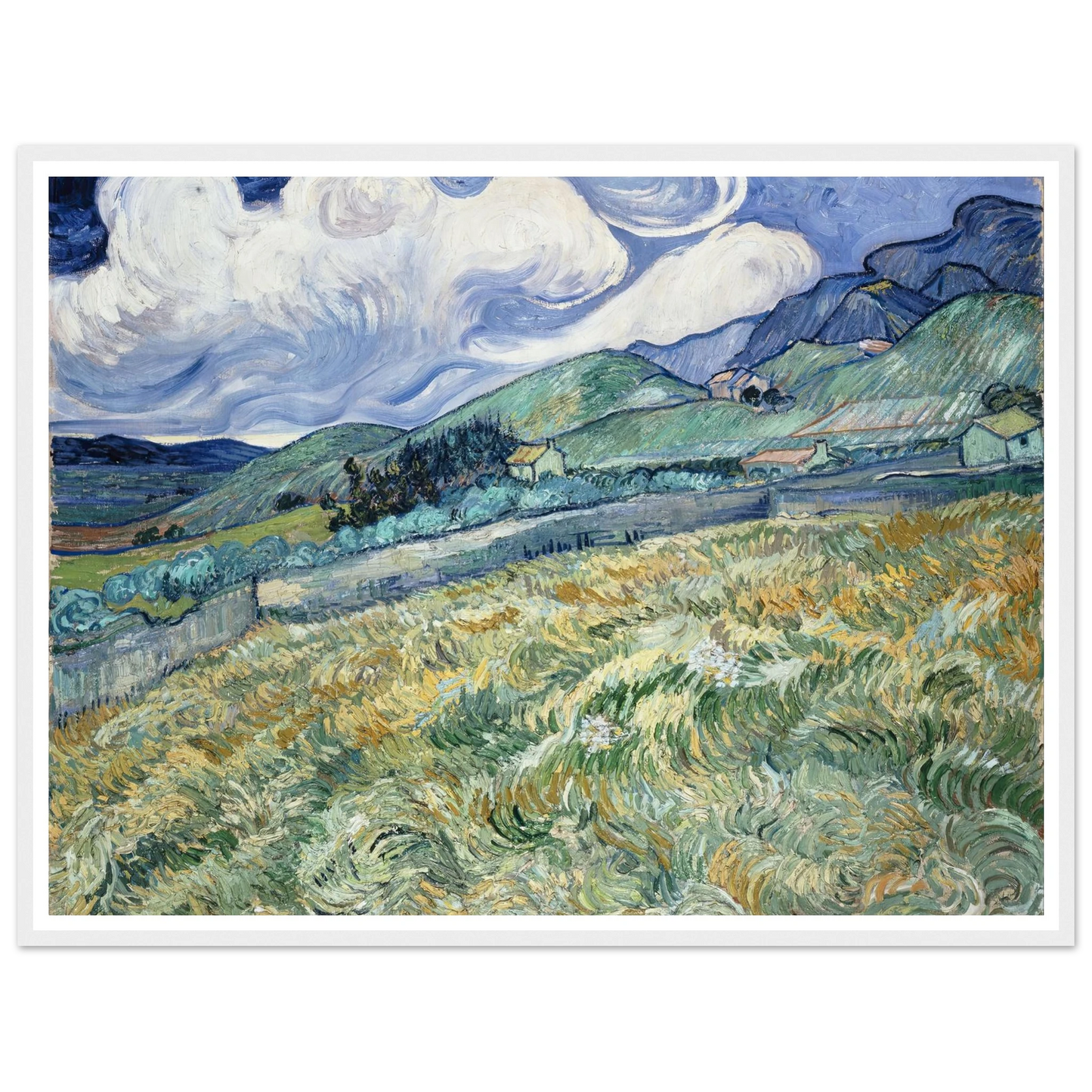 Landscape from Saint-Rémy (1889) Art Print | Vincent van Gogh - Framed Poster - 30x40 cm / 12x16″ - Black frame