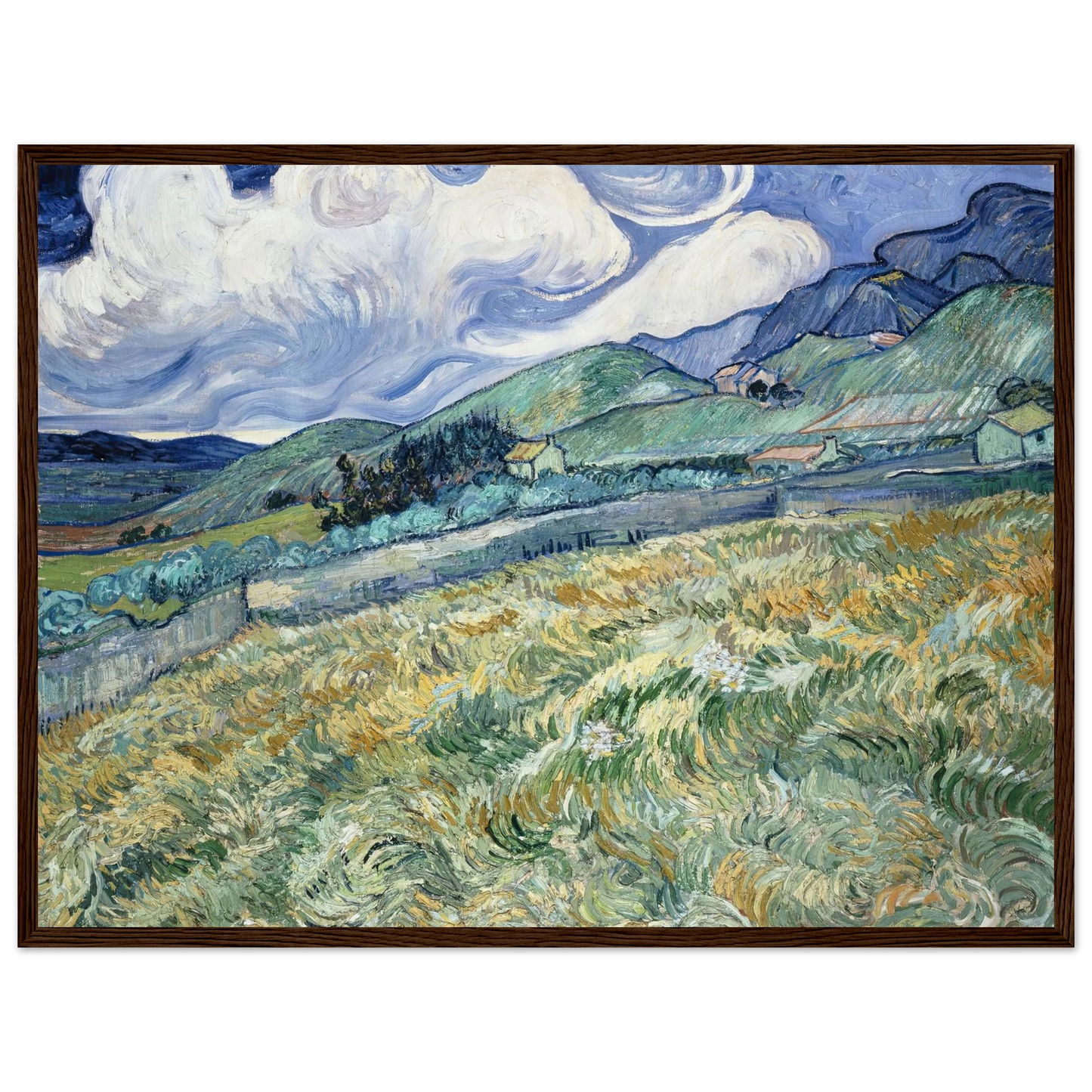 Landscape from Saint-Rémy (1889) Art Print | Vincent van Gogh - Framed Poster - 30x40 cm / 12x16″ - Black frame